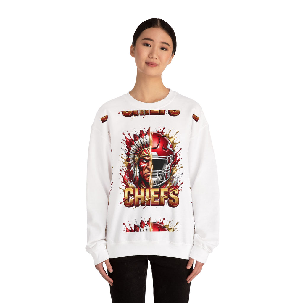 Chiefs Football Crewneck Sweatshirt — Helmet & Warrior Graphic