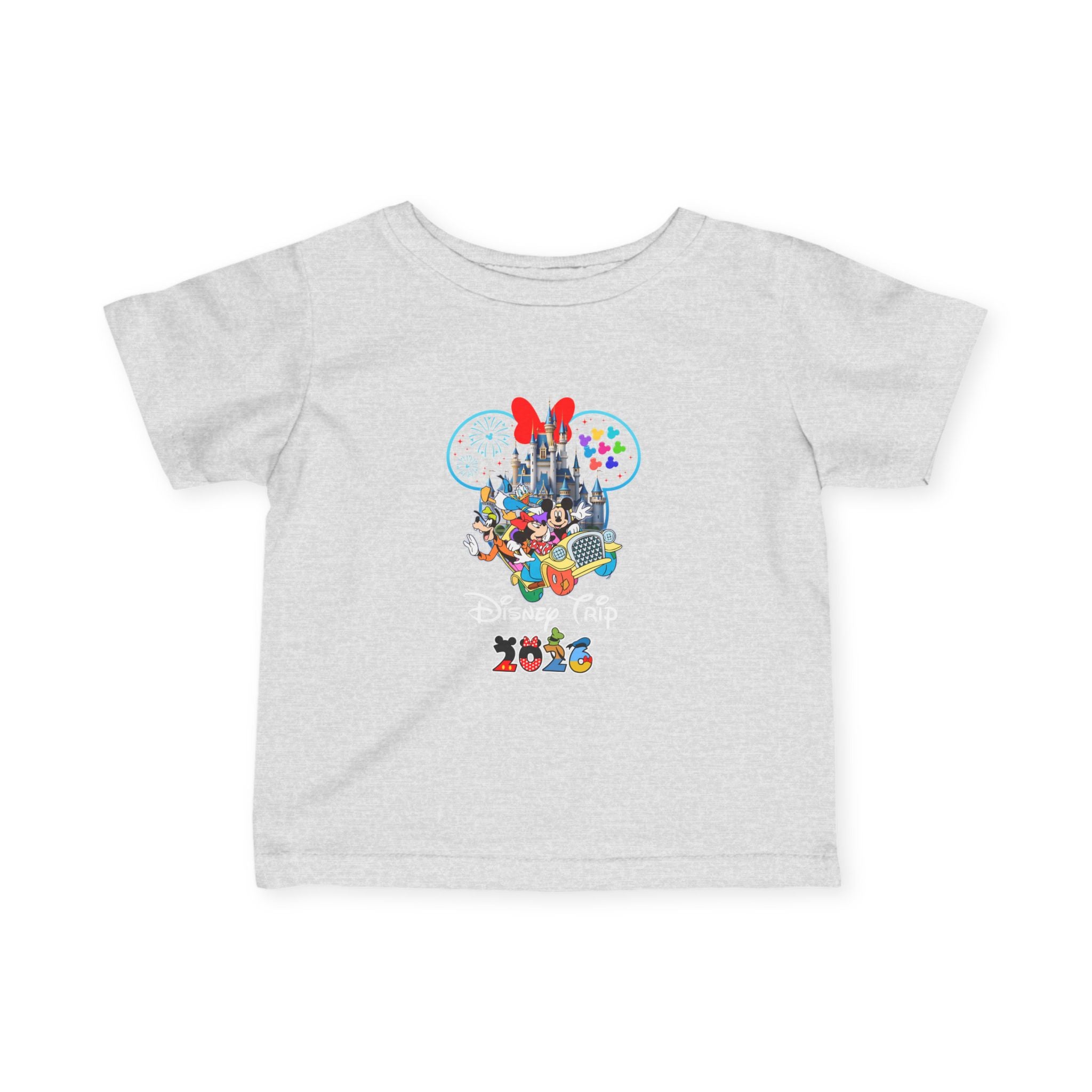 Disney Trip 2026 Infant Tee — Colorful Cartoon Character Collage Baby Shirt