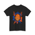 Jalen Brunson 11 Graphic Tee — Vintage Orange & Blue Portrait Design