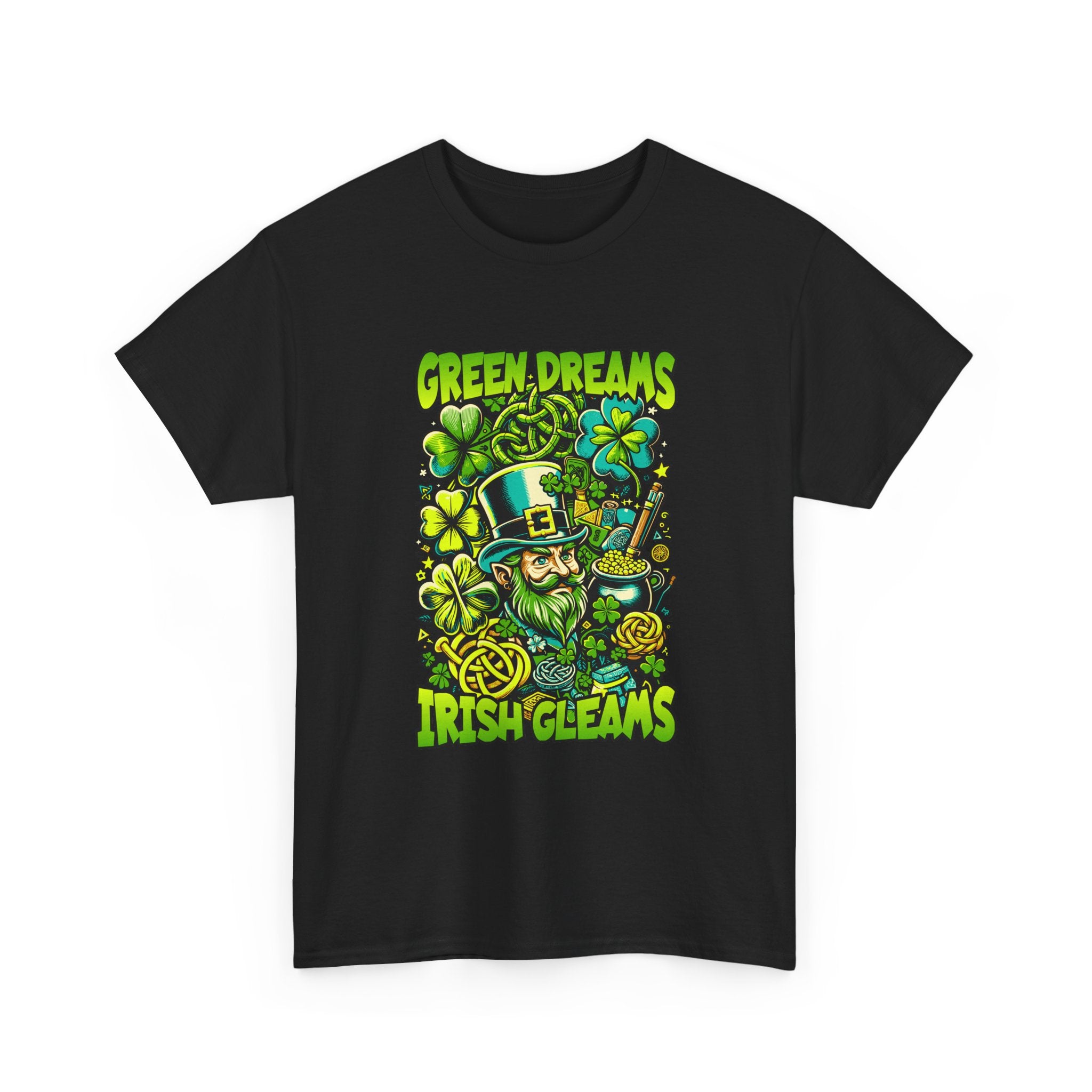 St. Patrick's Day Green Dreams Irish Gleams Tee — "Green Dreams, Irish Gleams" Leprechaun Graphic T-Shirt