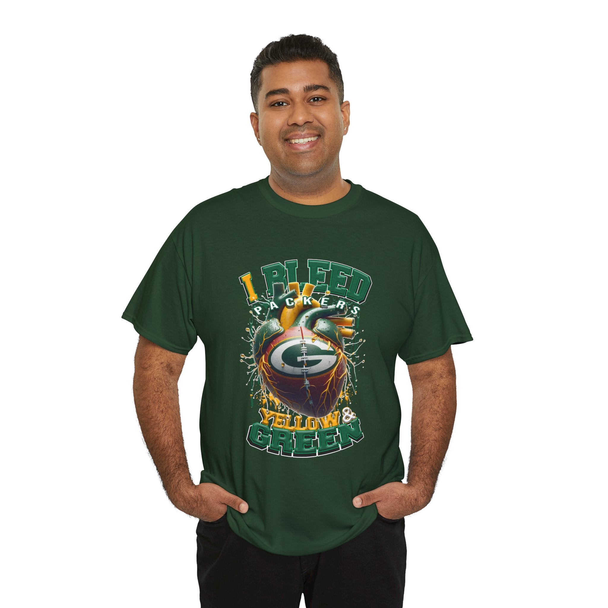 Green Bay 'I Bleed Yellow & Green' T-Shirt — Vintage Football Helmet Fan Tee