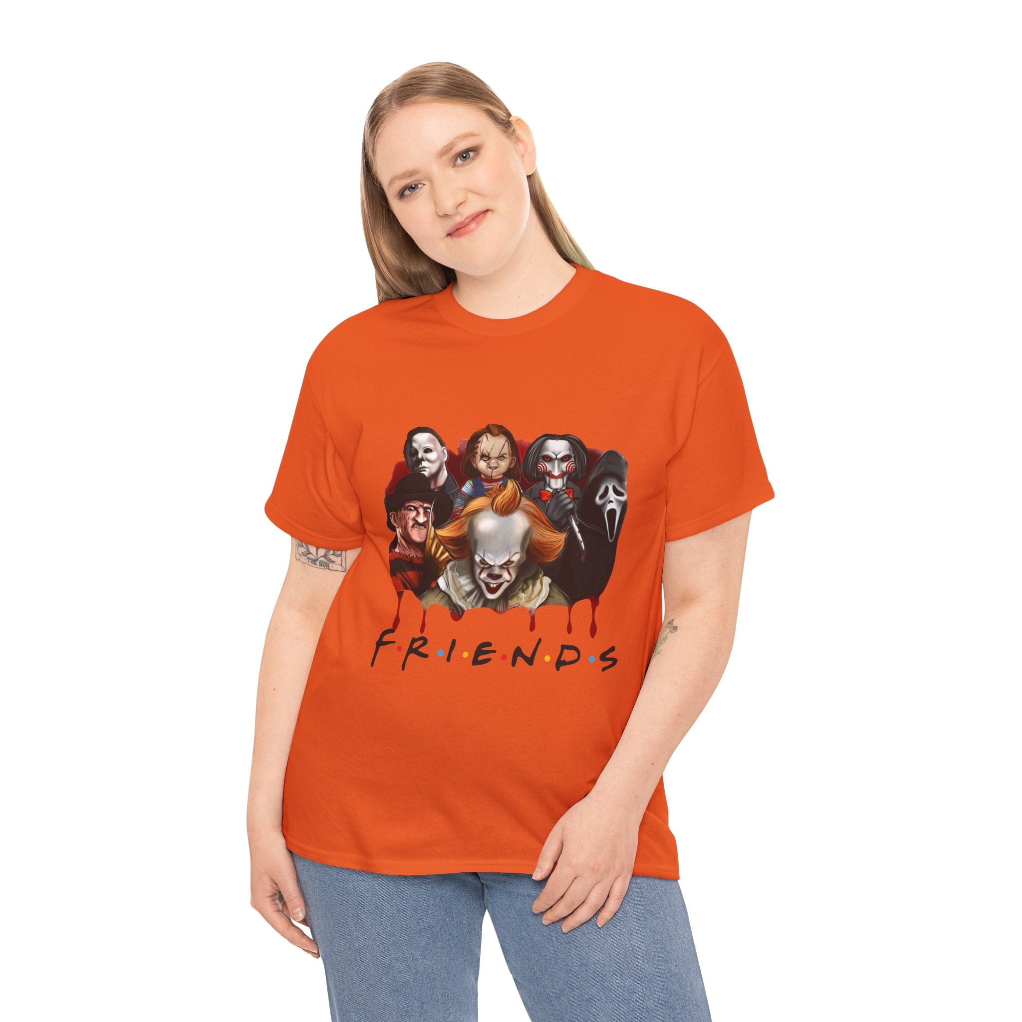 Horror Icons "F.R.I.E.N.D.S" Graphic T-Shirt — Pennywise, Michael Myers, Freddy, Jigsaw & Ghostface