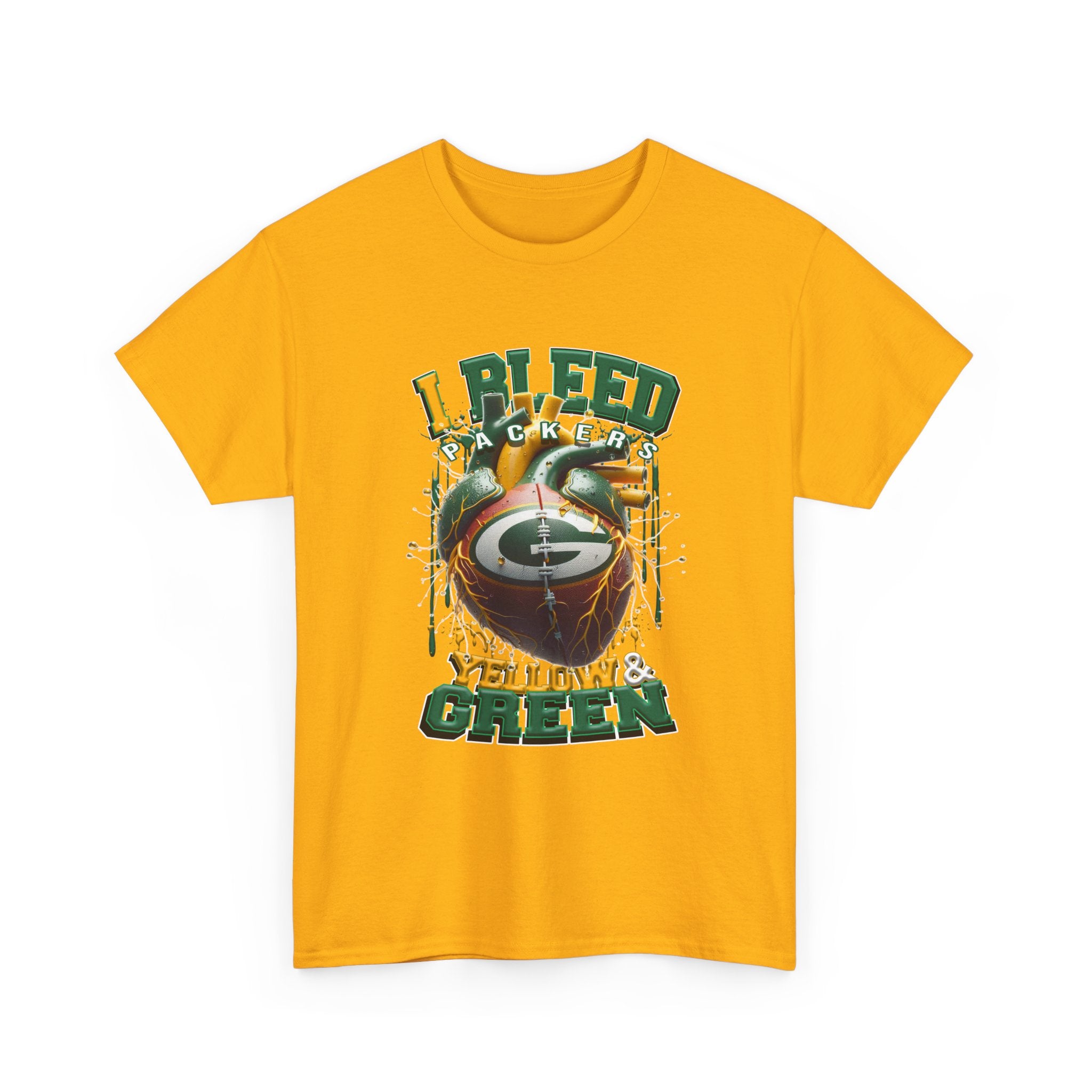 Green Bay 'I Bleed Yellow & Green' T-Shirt — Vintage Football Helmet Fan Tee