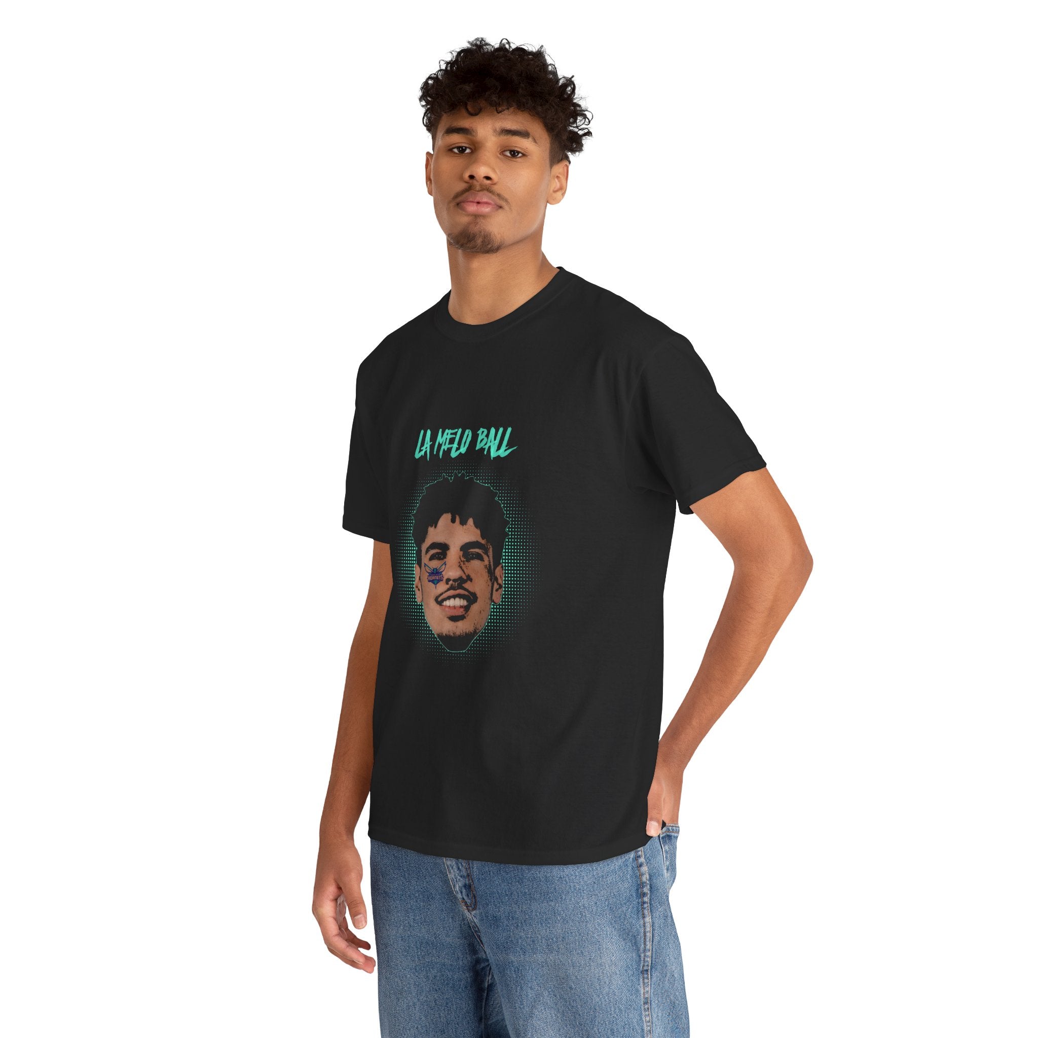 La Melo Ball Portrait Tee — Retro Pixel Basketball Player Graphic