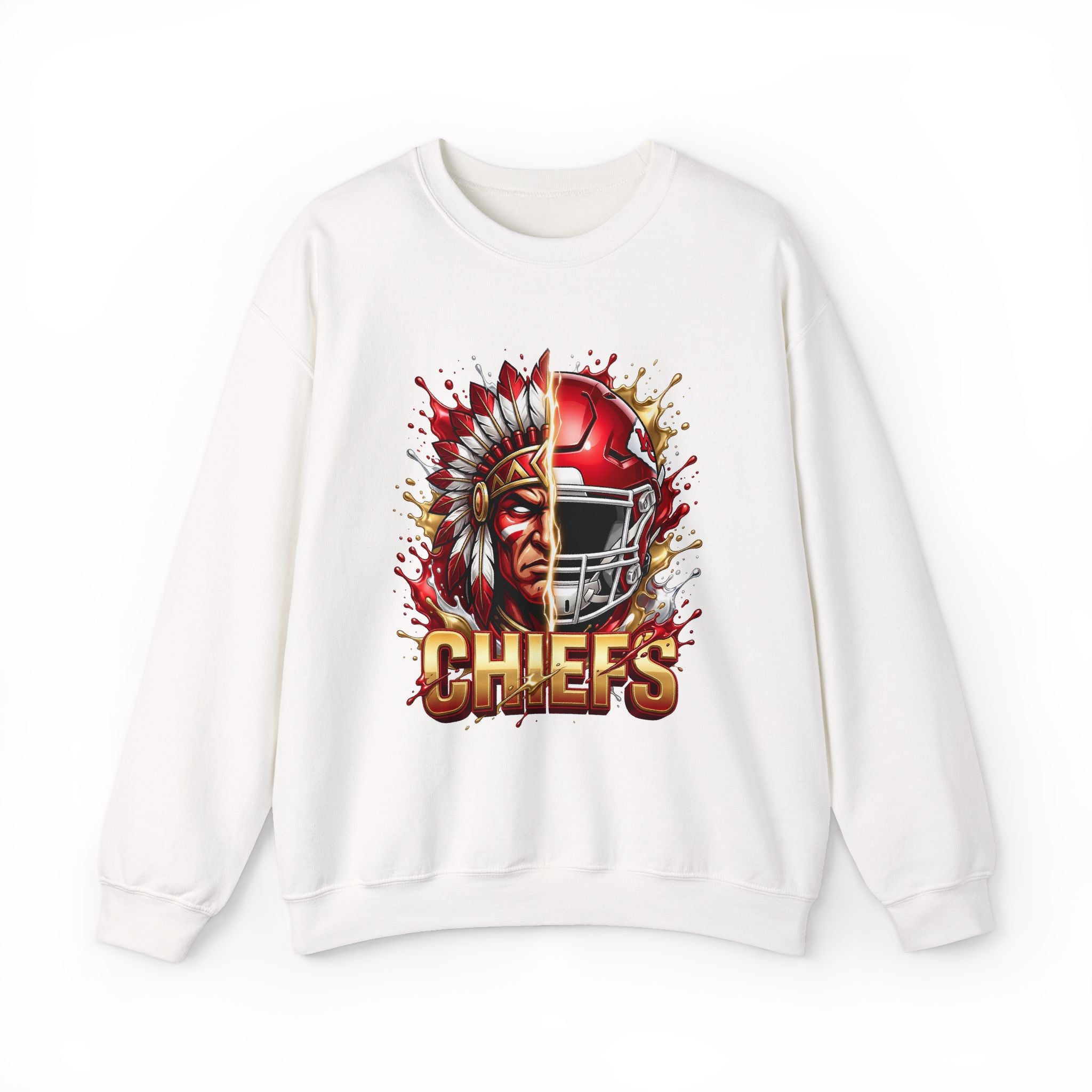 Chiefs Football Crewneck Sweatshirt — Helmet & Warrior Graphic