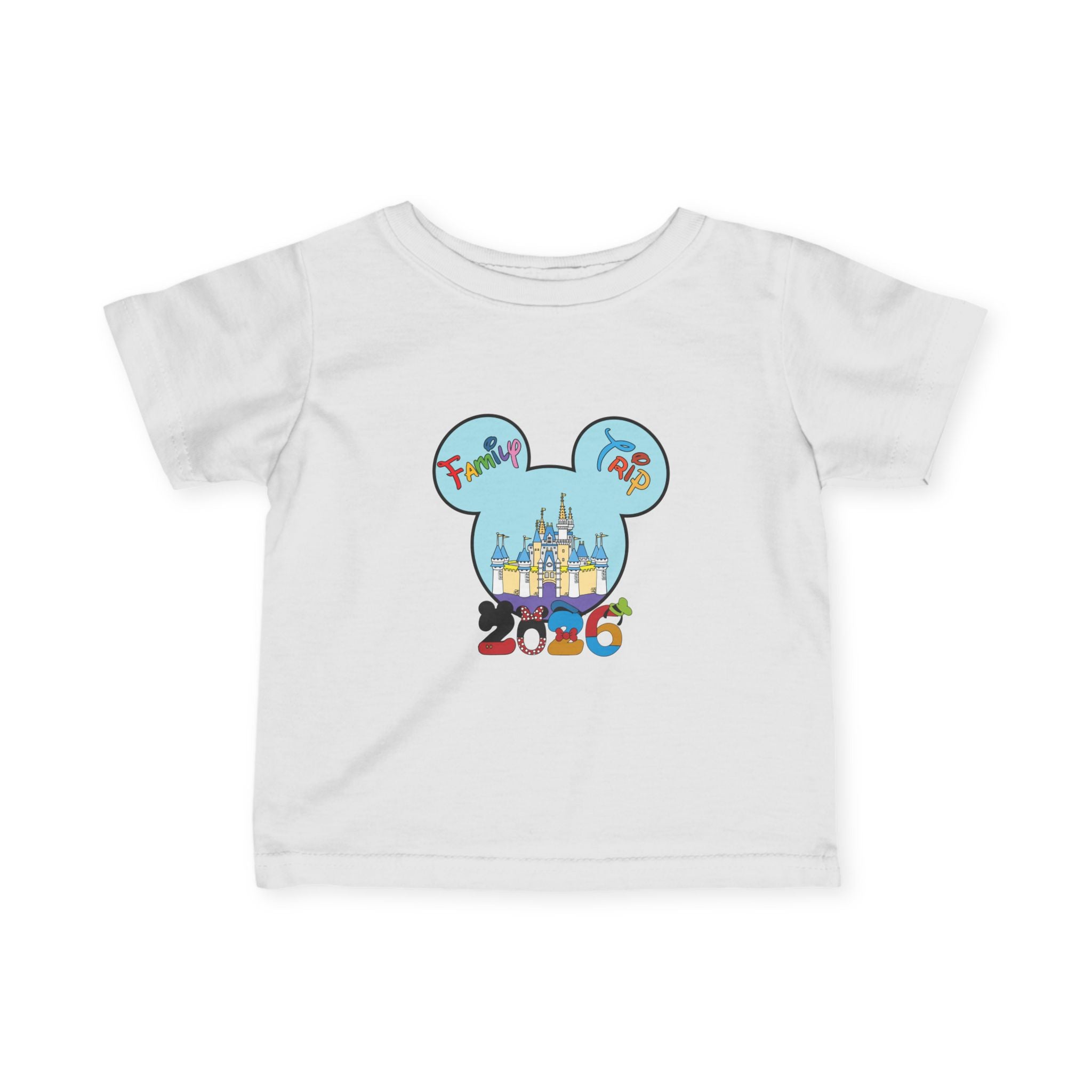 Disney Trip 2026 Baby Tee — 'Family Trip 2026' Disney Castle Mickey Ears Infant Shirt