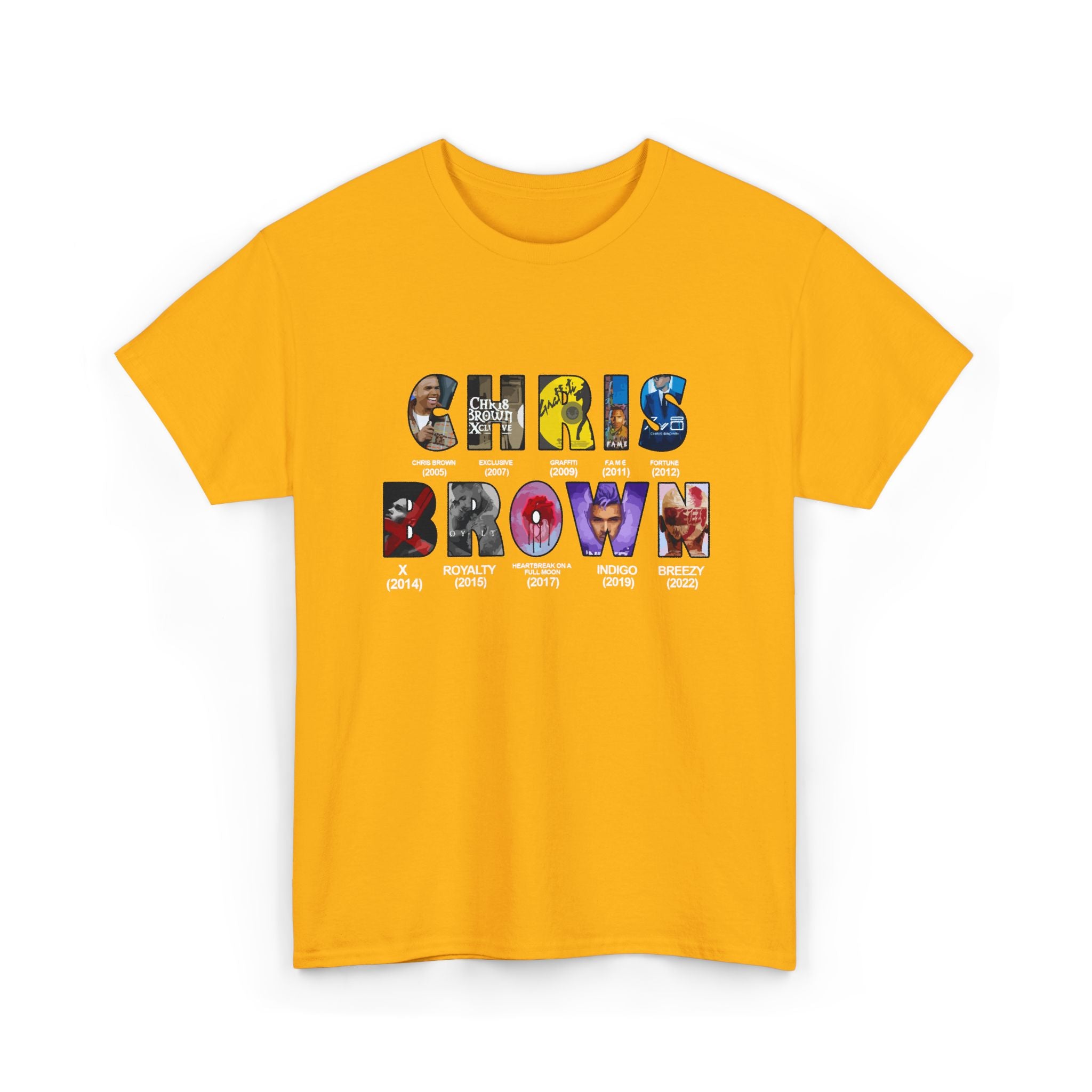 Chris Brown Graphic T-Shirt — Colorful Letter Collage Tee for Fans