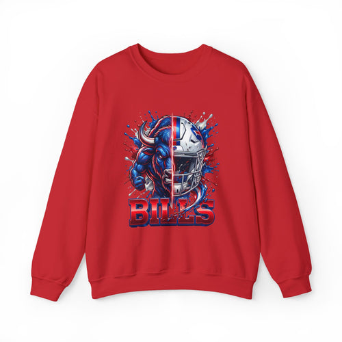 Bills Football Crewneck Sweatshirt — Buffalo Helmet & Bison Graphic