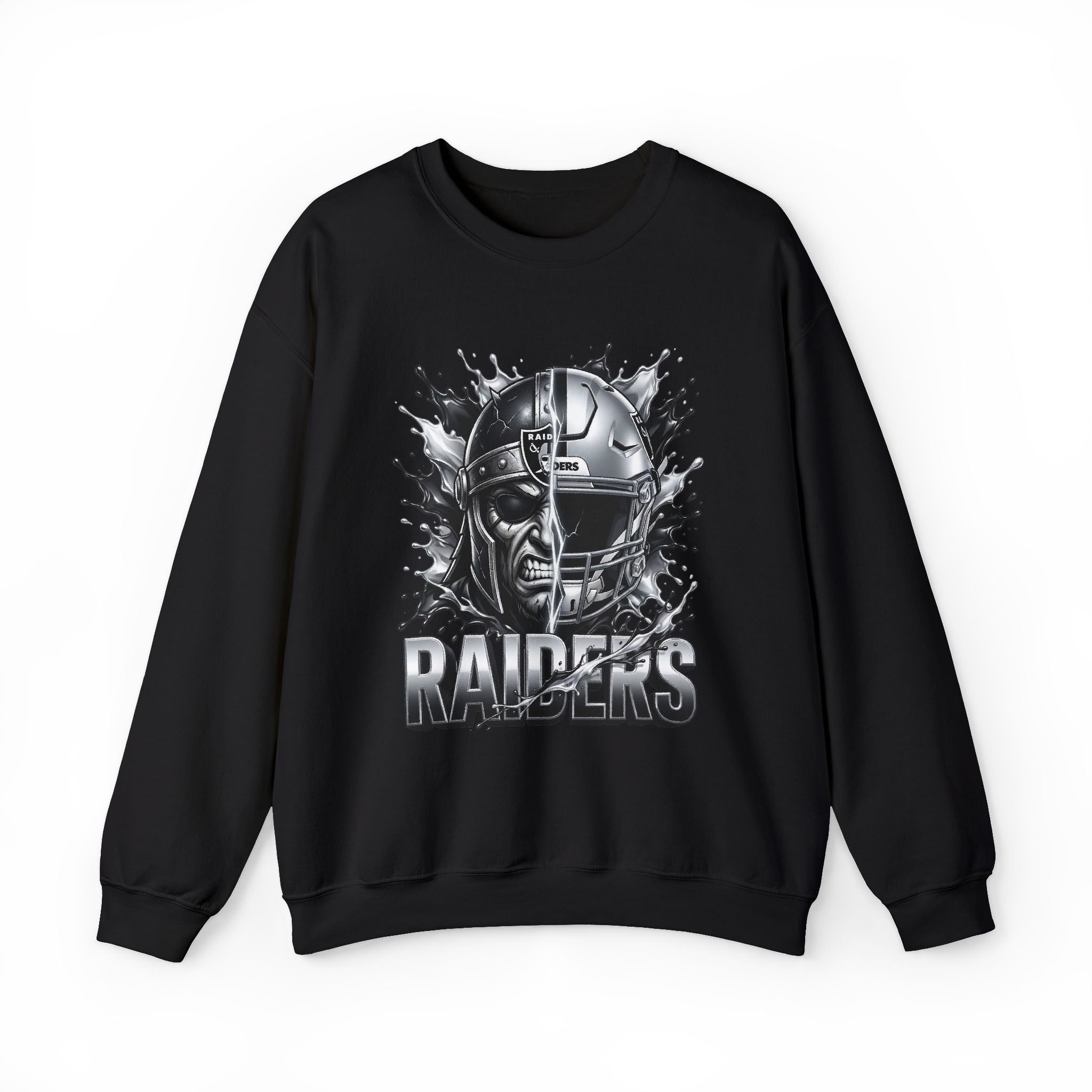 Raiders Graphic Sweatshirt — Silver Helmet & Raider Face Crewneck