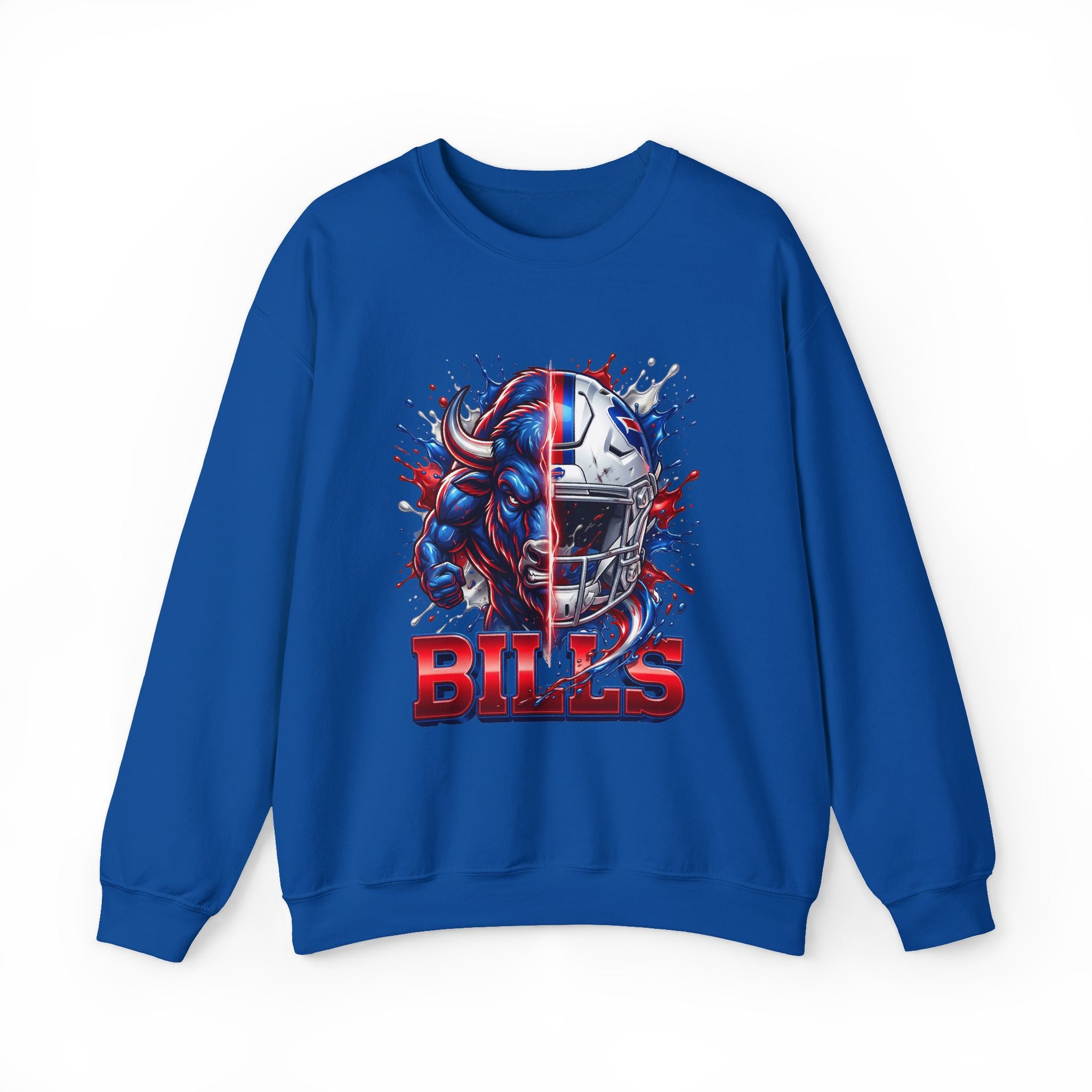 Bills Football Crewneck Sweatshirt — Buffalo Helmet & Bison Graphic