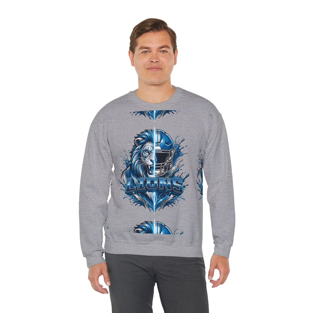Lions Football Crewneck Sweatshirt — Blue Lion Helmet Graphic