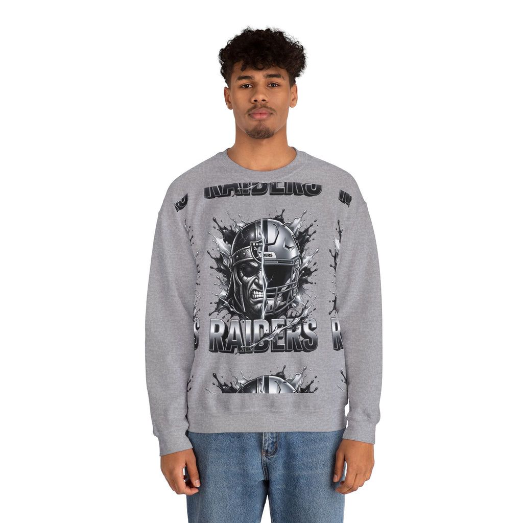 Raiders Graphic Sweatshirt — Silver Helmet & Raider Face Crewneck
