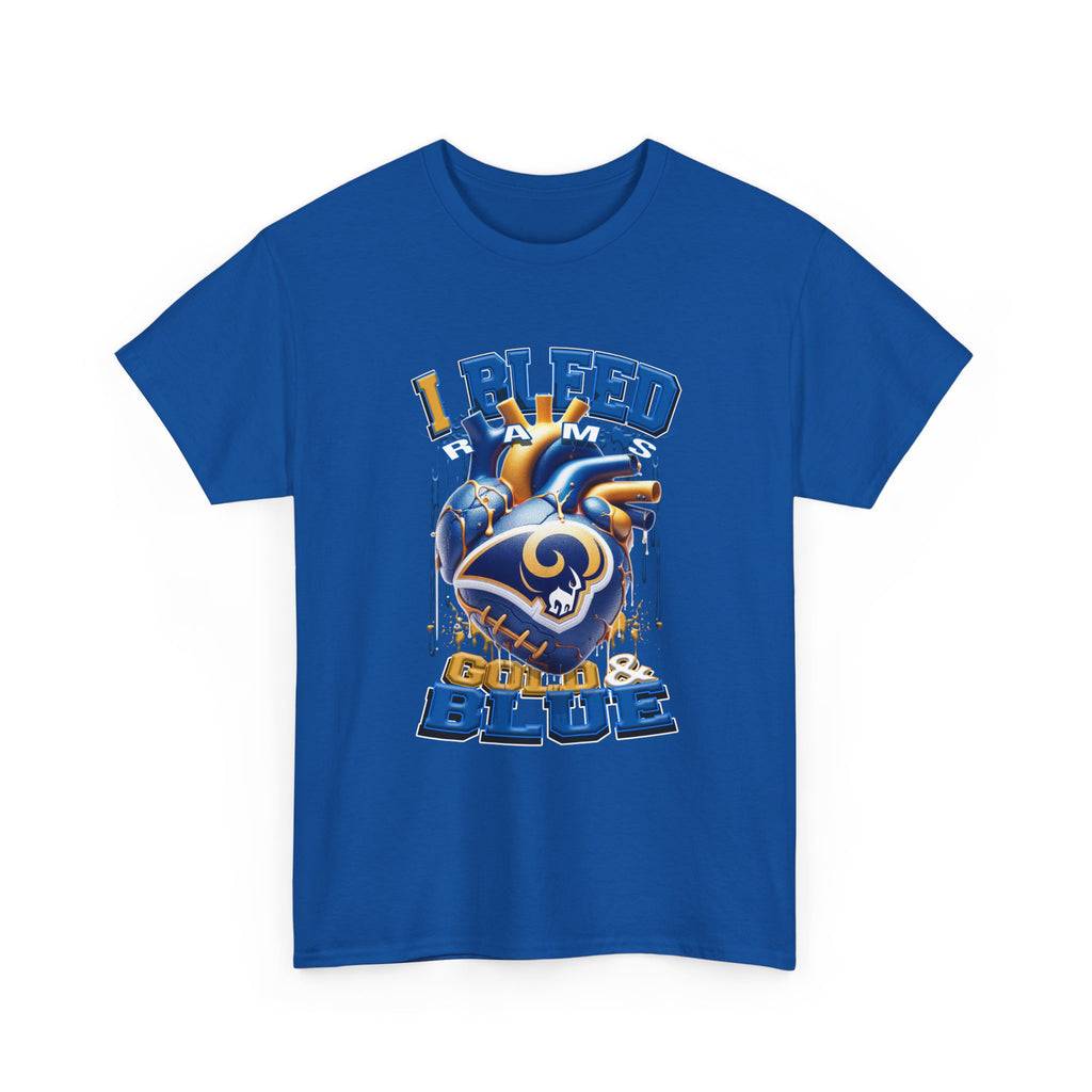 Graphic T-Shirt — Rams "I Bleed Gold & Blue" Football Heart Design