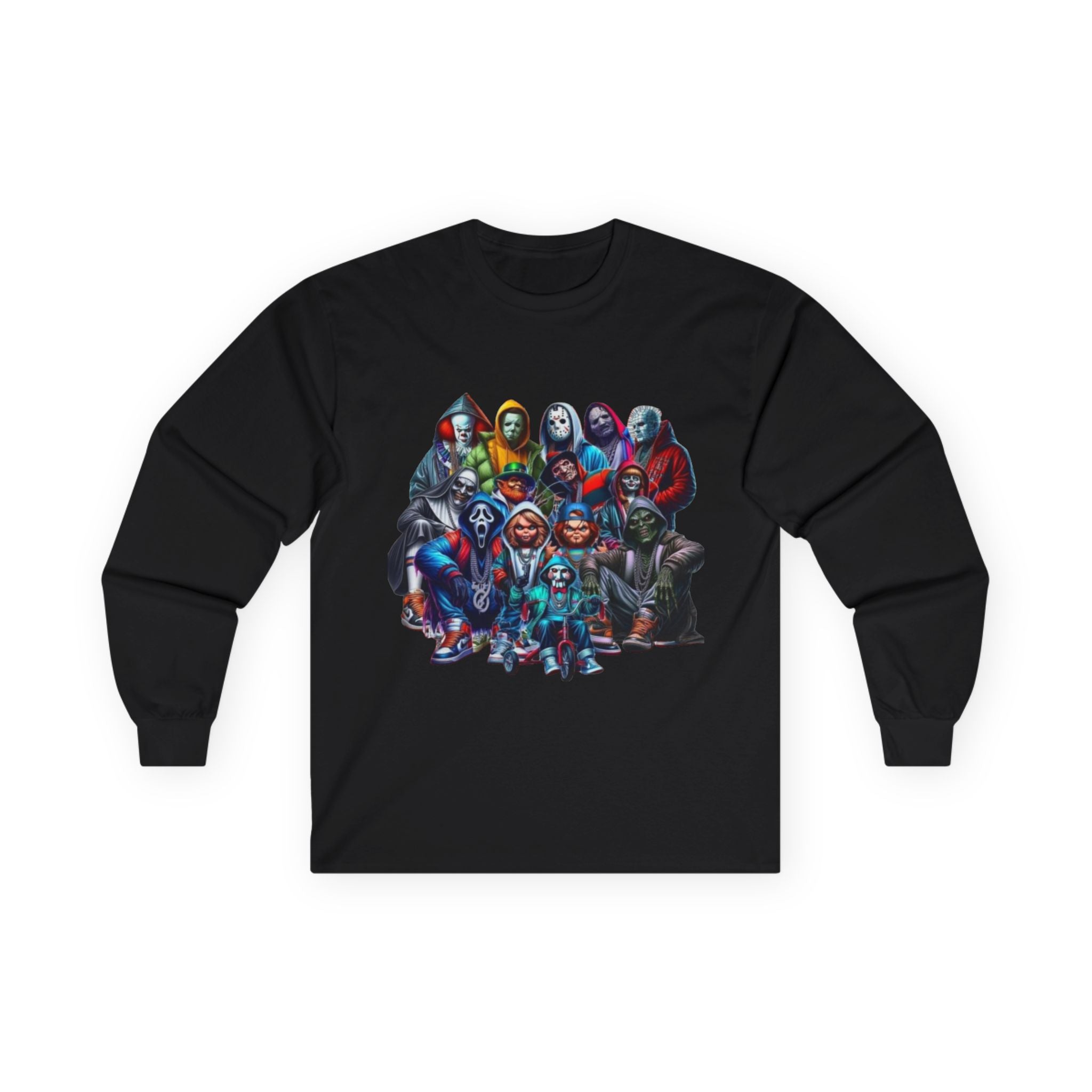 Hooded Squad Portrait Long Sleeve Tee — Colorful Streetwear Graphic