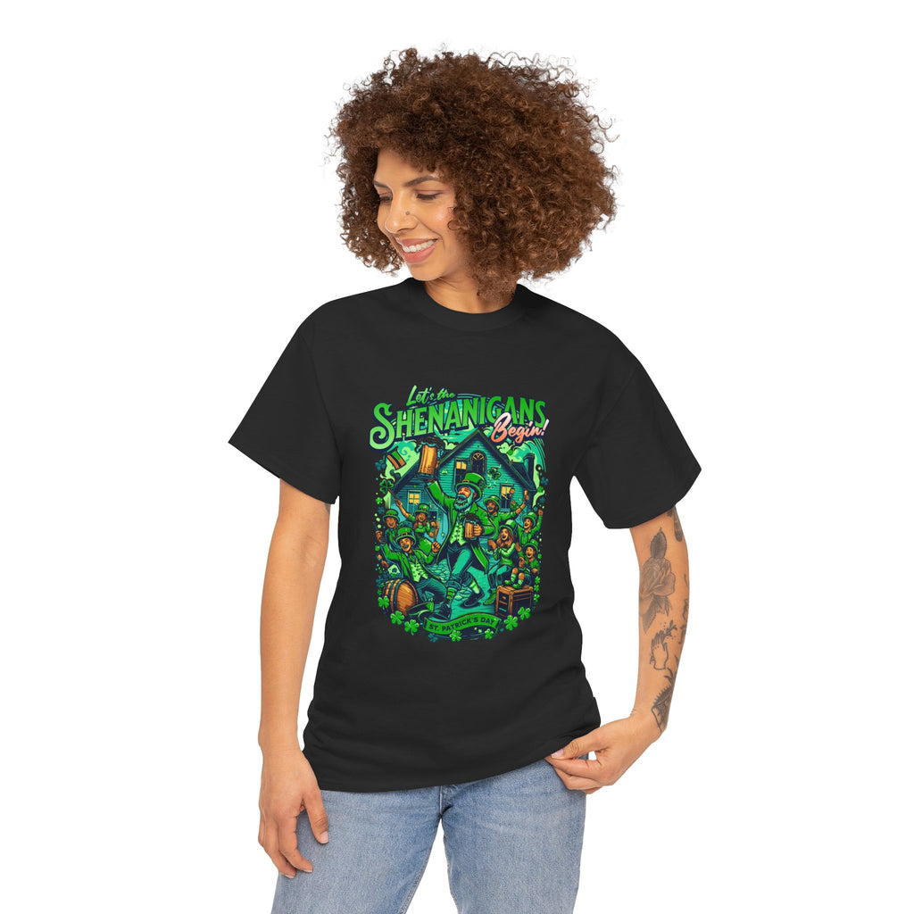 St. Patrick's Day Let The Shenanigans Begins T‑Shirt — Funny St. Patrick’s Day Party Tee