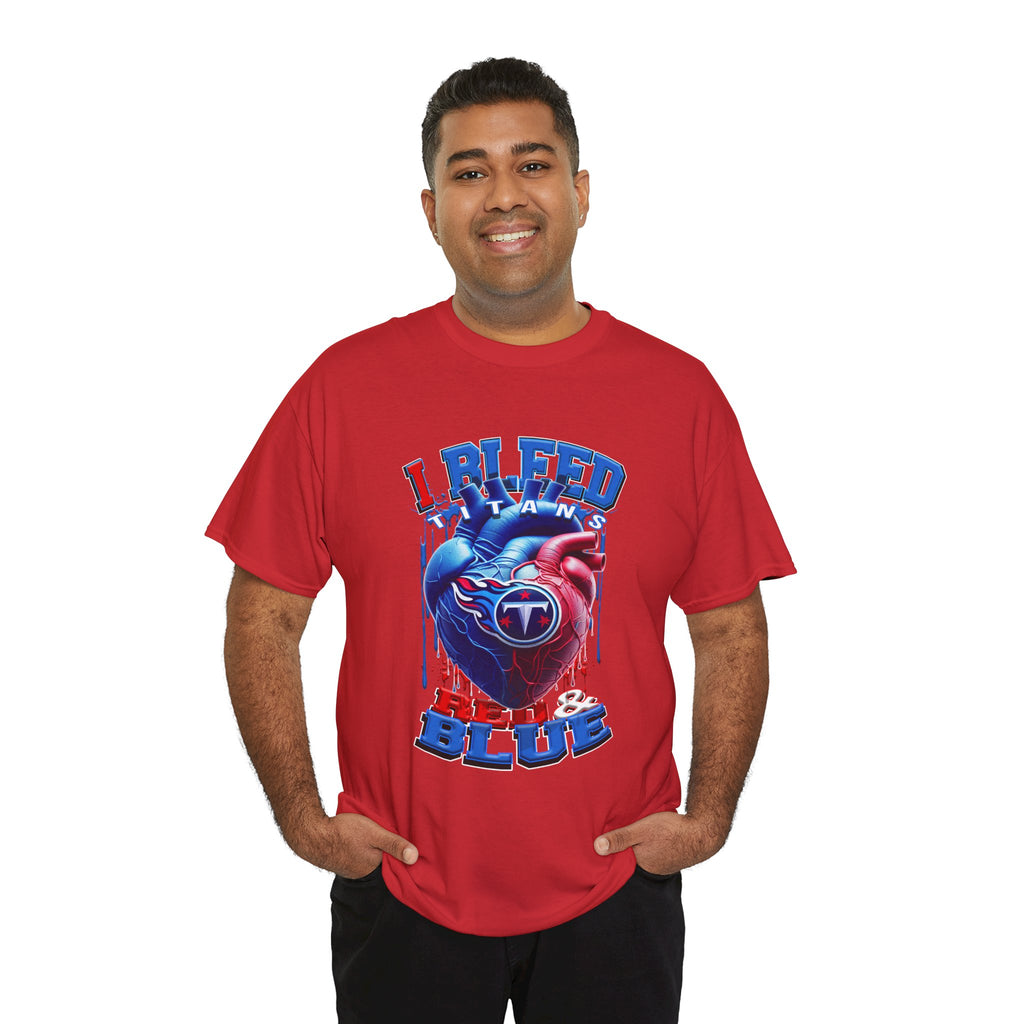 I Bleed Red & Blue Heart T-Shirt — Tennessee Titans Fan Tee