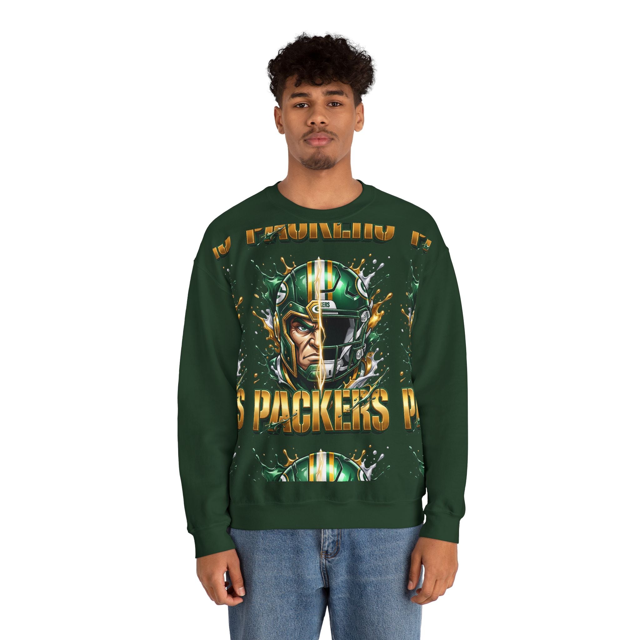 Crewneck Sweatshirt - Green Bay Packers Football Helmet Graphic