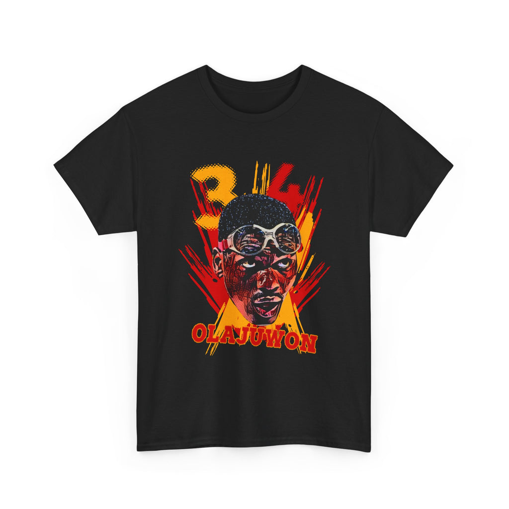 Hakeem Olajuwon Graphic Tee — Retro Red & Yellow Portrait T-Shirt