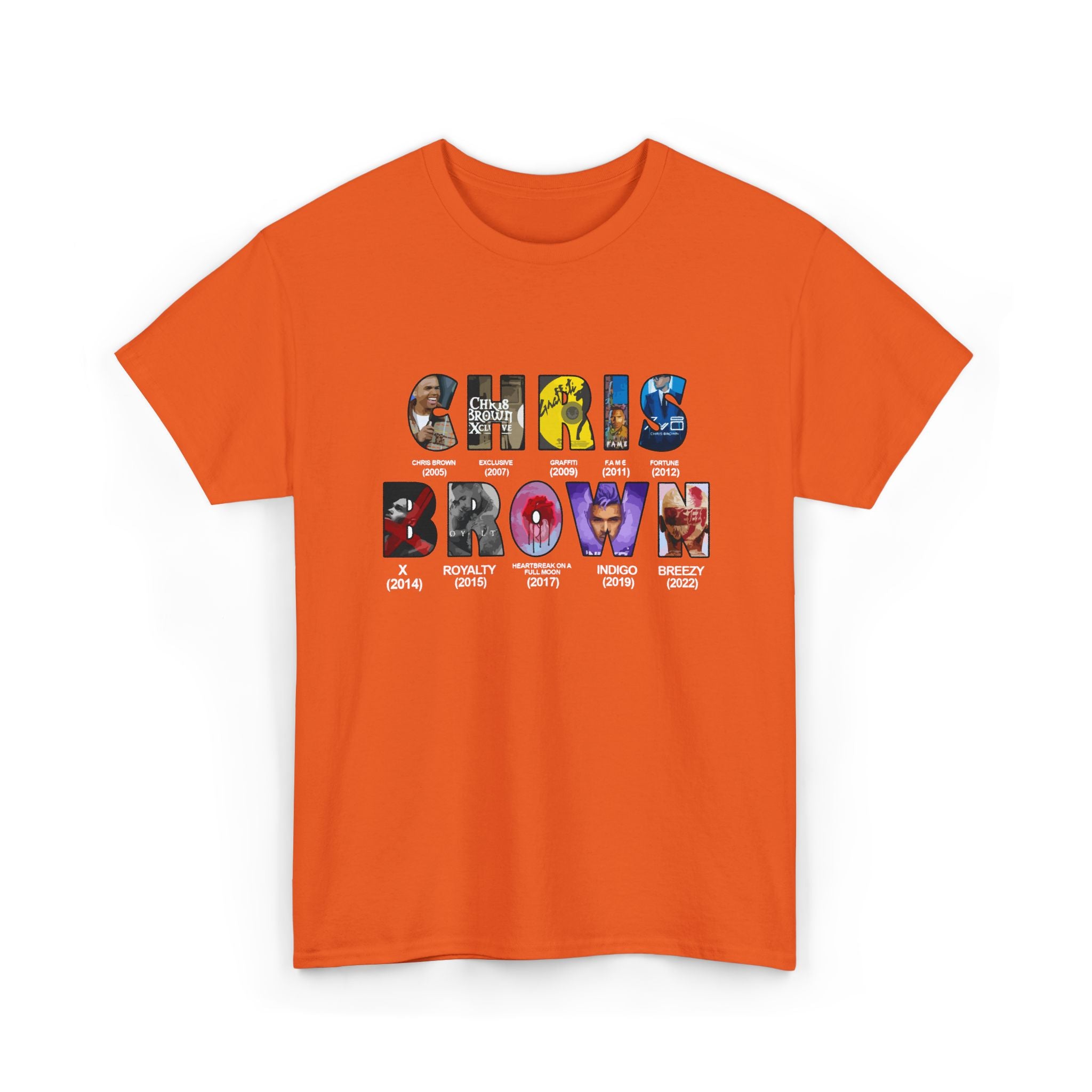 Chris Brown Graphic T-Shirt — Colorful Letter Collage Tee for Fans