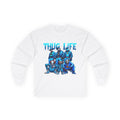 T-Life Graphic Long Sleeve Tee — Retro Blue Crew Illustration