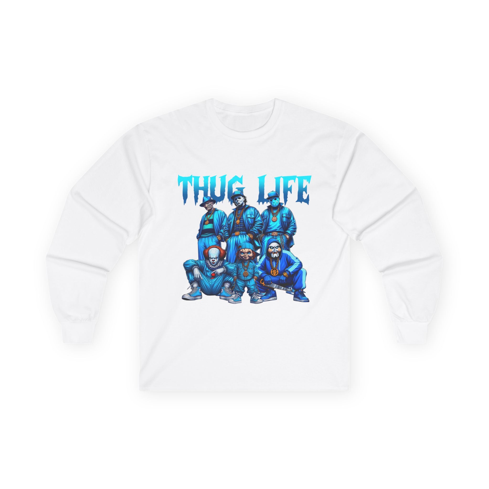 T-Life Graphic Long Sleeve Tee — Retro Blue Crew Illustration