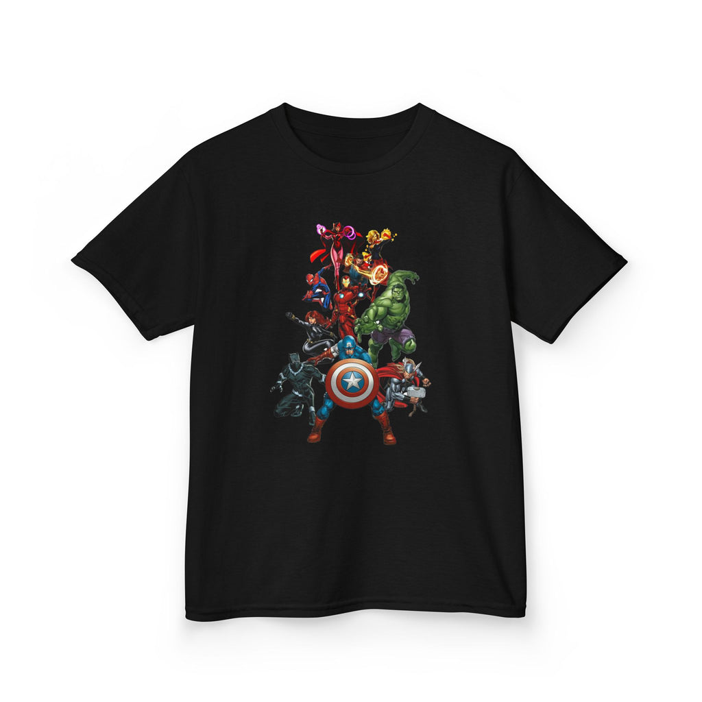 Avengers Kids Tee — Colorful Superhero Team Graphic (Captain Shield, Hulk, Iron Man, Thor)