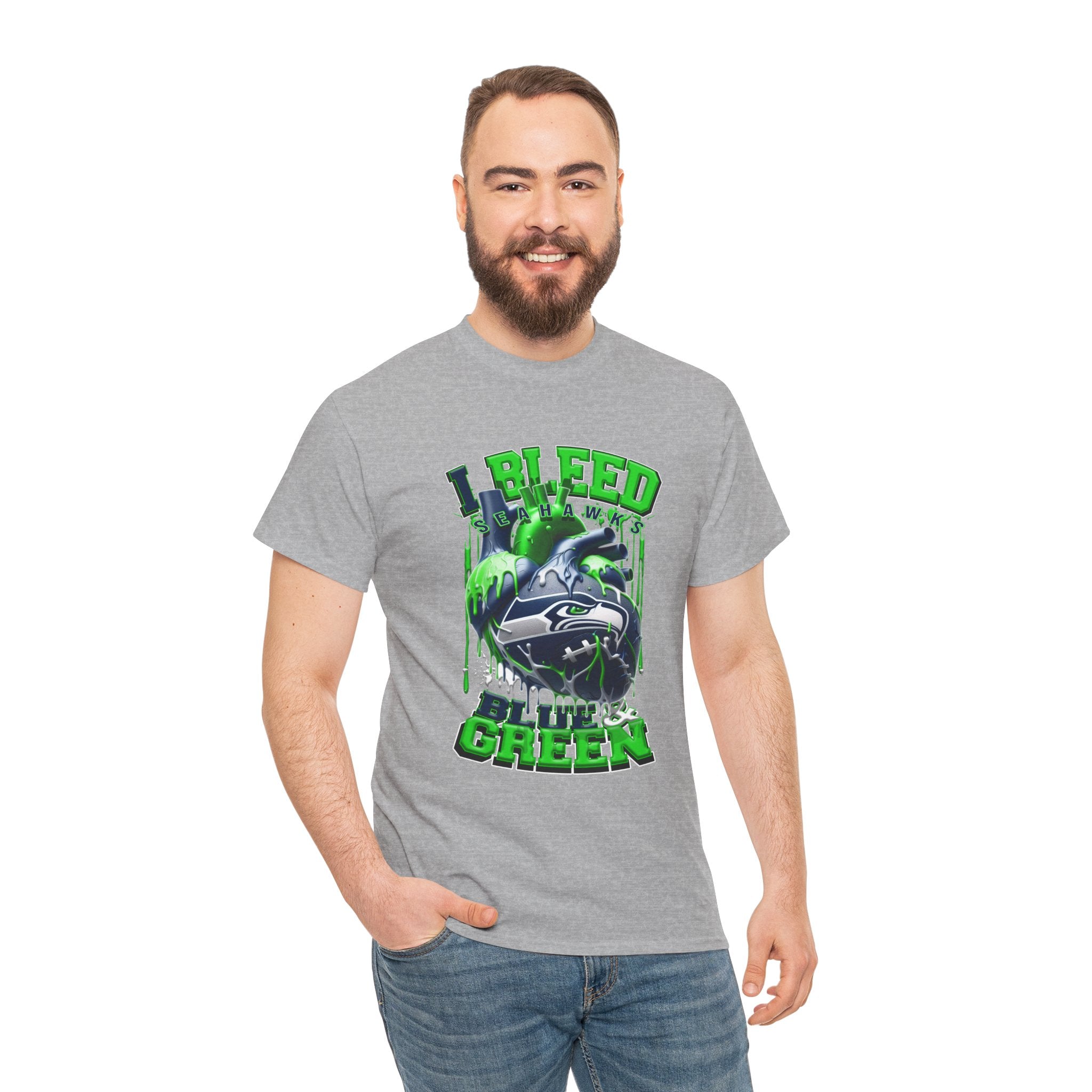 I Bleed Blue & Green T-Shirt — Seattle Seahawks Fan Tee
