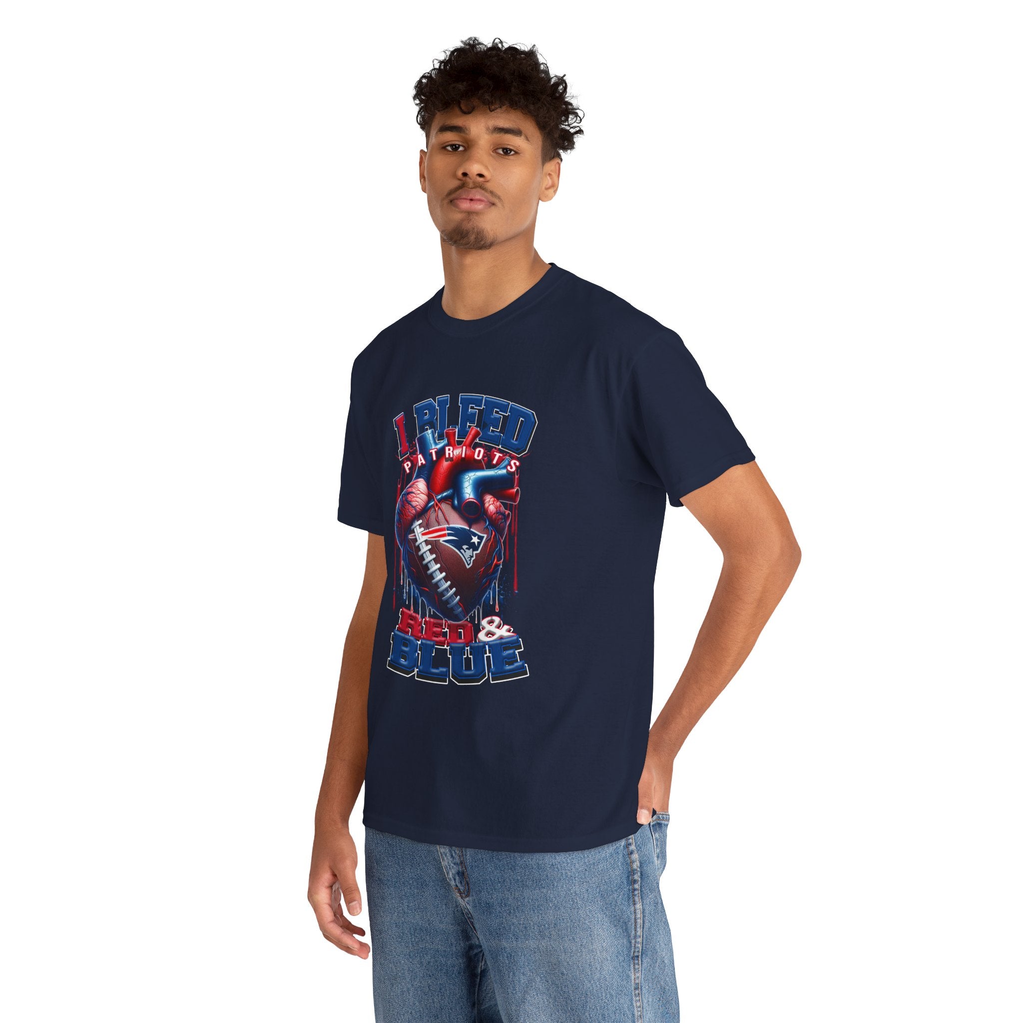 I Bleed Red & Blue Football T-Shirt — Patriots Fan Tee