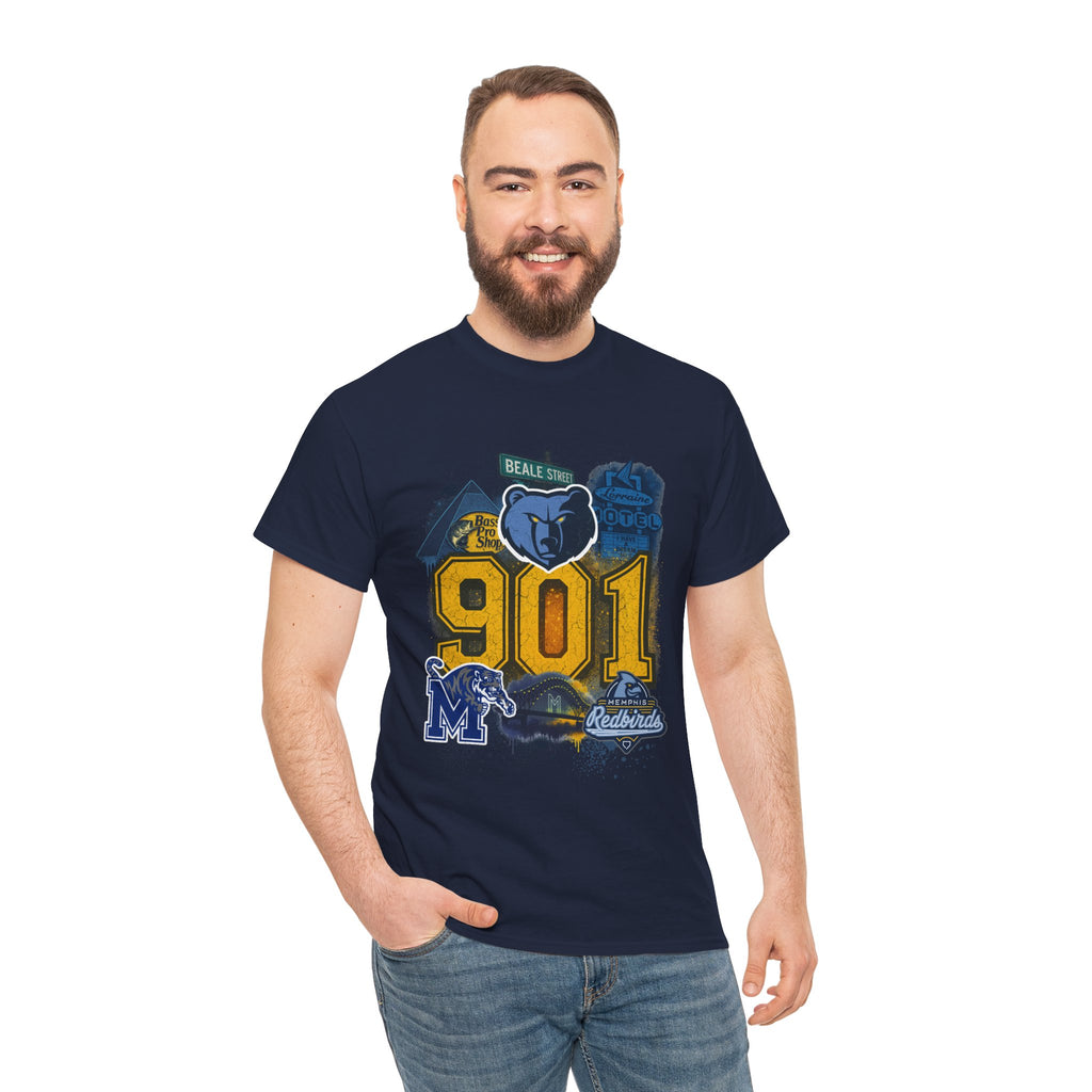 901 Memphis Vintage Collage T-Shirt — Grizzlies Beale St. City Pride Tee