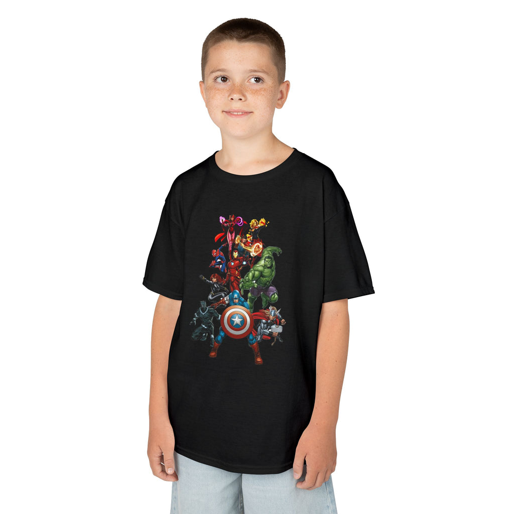 Avengers Kids Tee — Colorful Superhero Team Graphic (Captain Shield, Hulk, Iron Man, Thor)