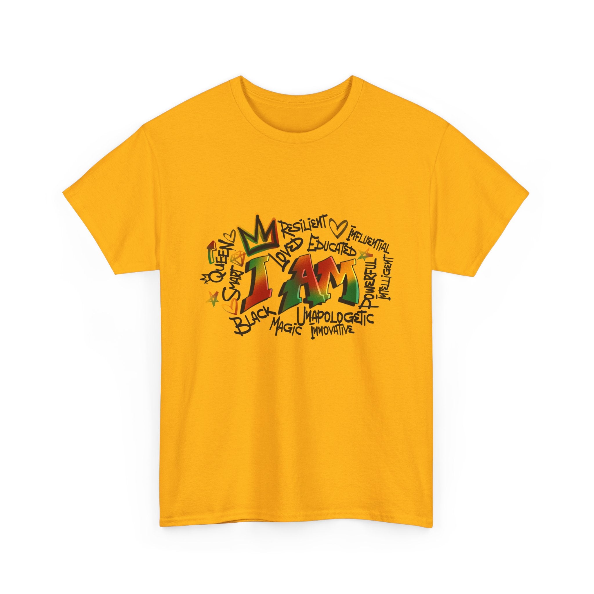 I AM Inspirational Graphic Tee — Positive Affirmation Shirt with Colorful Handwritten Design
