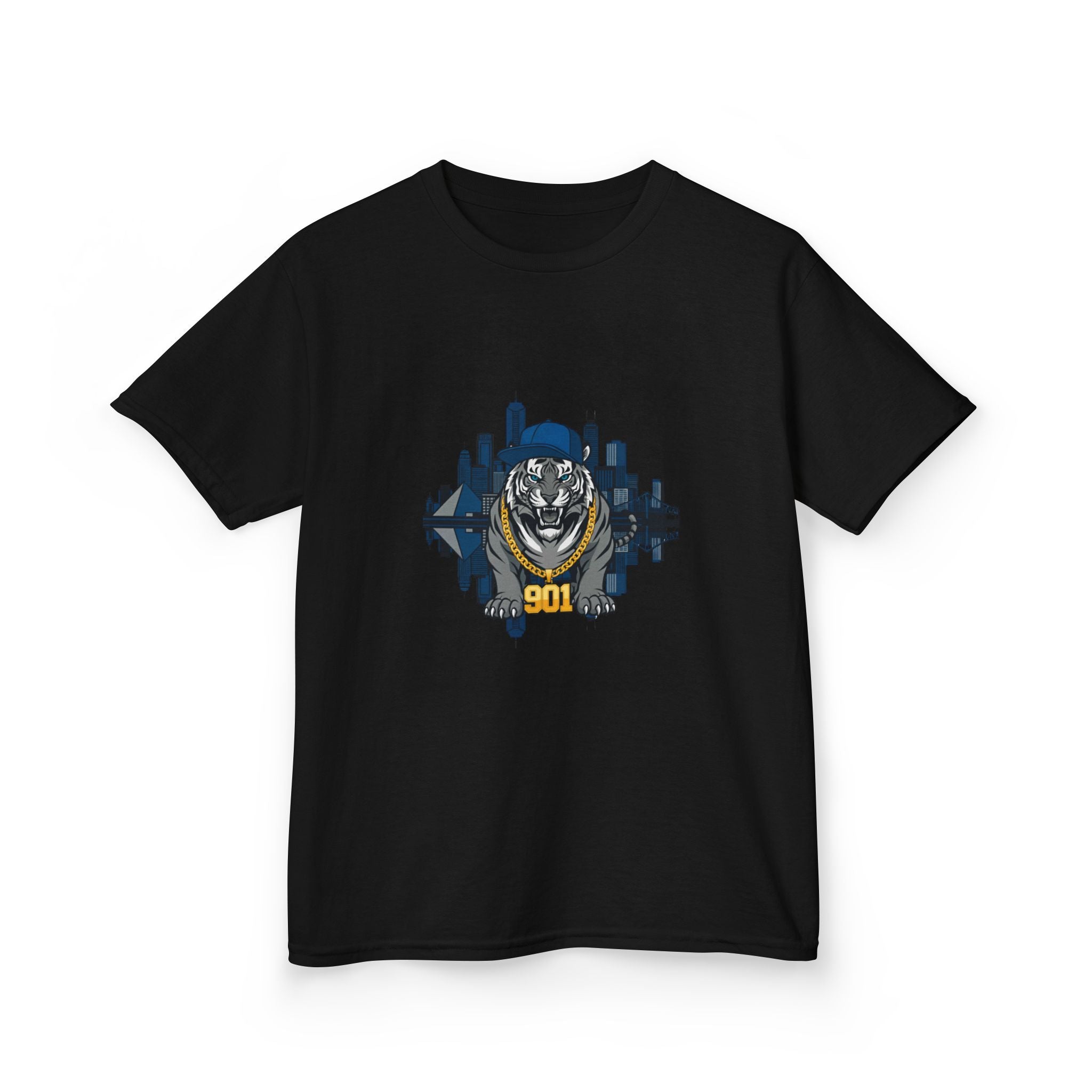 Kids T‑Shirt — Fierce Tiger City Skyline Design (Youth Animal Graphic Tee)