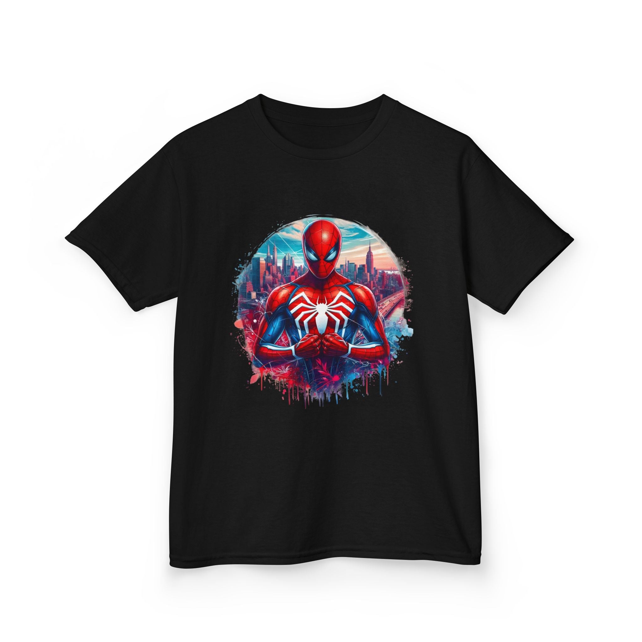 Spider-Man Hero Kids T‑Shirt — Colorful City Comic Graphic Tee