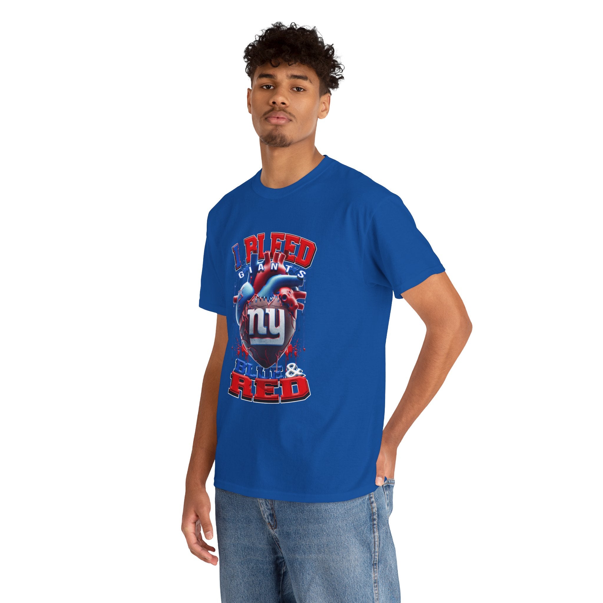 T-Shirt — Giants 'I Bleed Blue & Red' Football Fan Heart Graphic Tee (I Bleed Blue & Red)