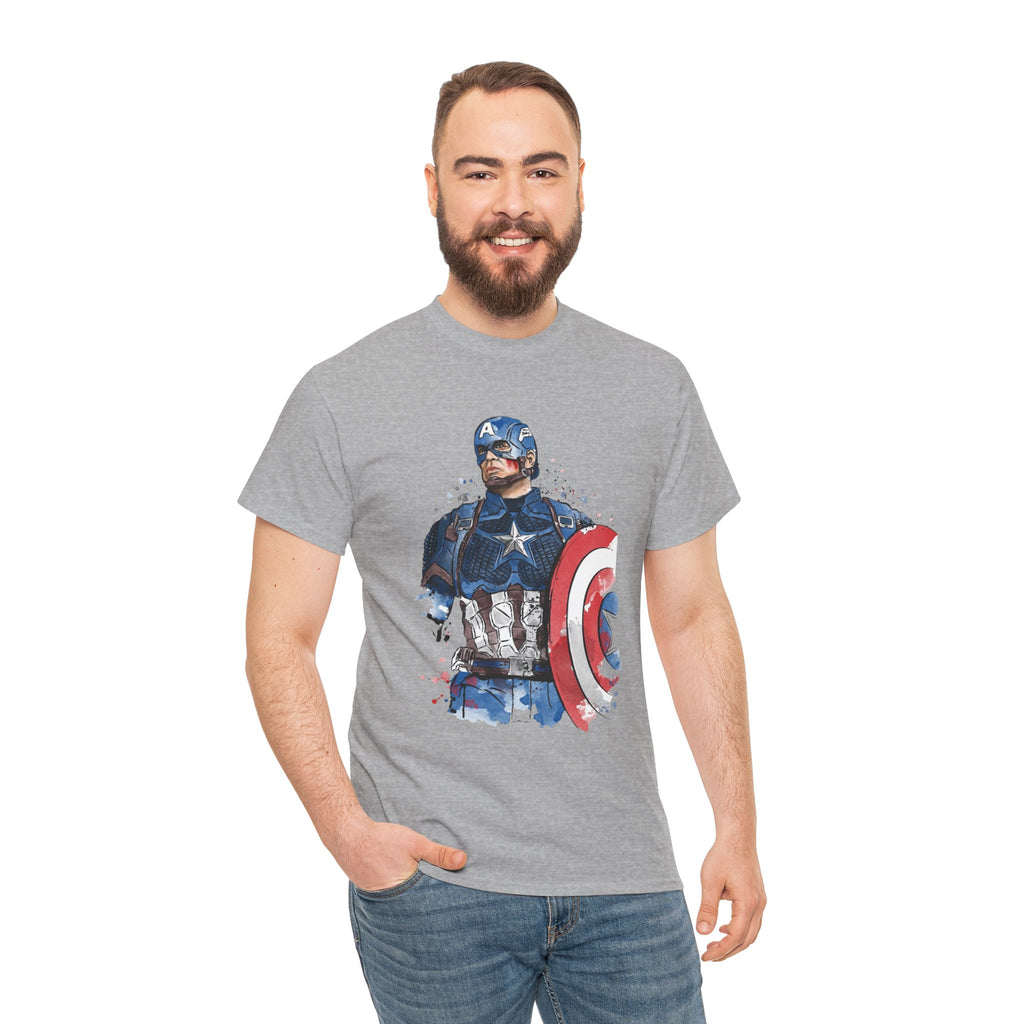 Captain America Superhero Graphic Tee - Watercolor Shield Design