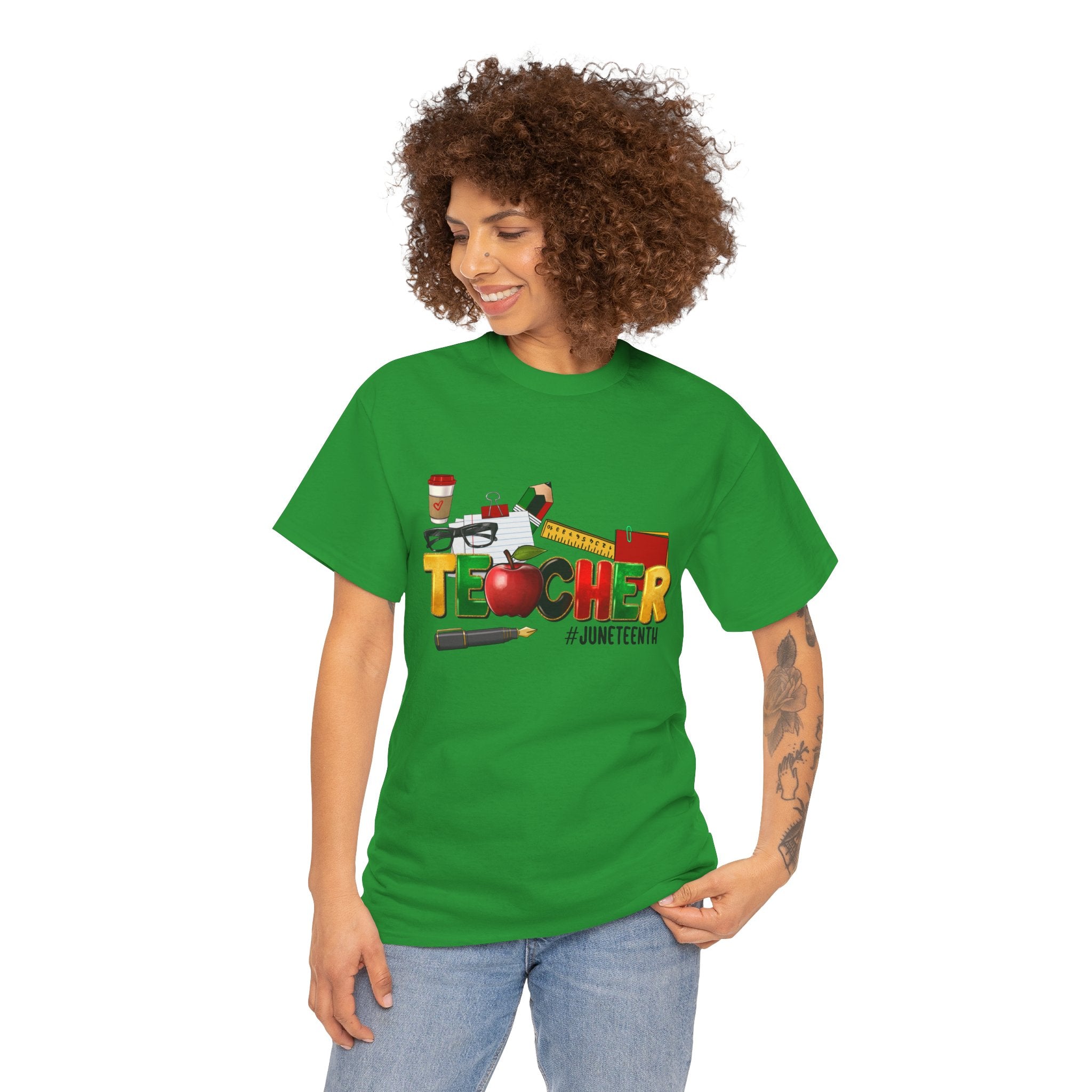 Teacher Juneteenth T-Shirt — Colorful Classroom Apple Design