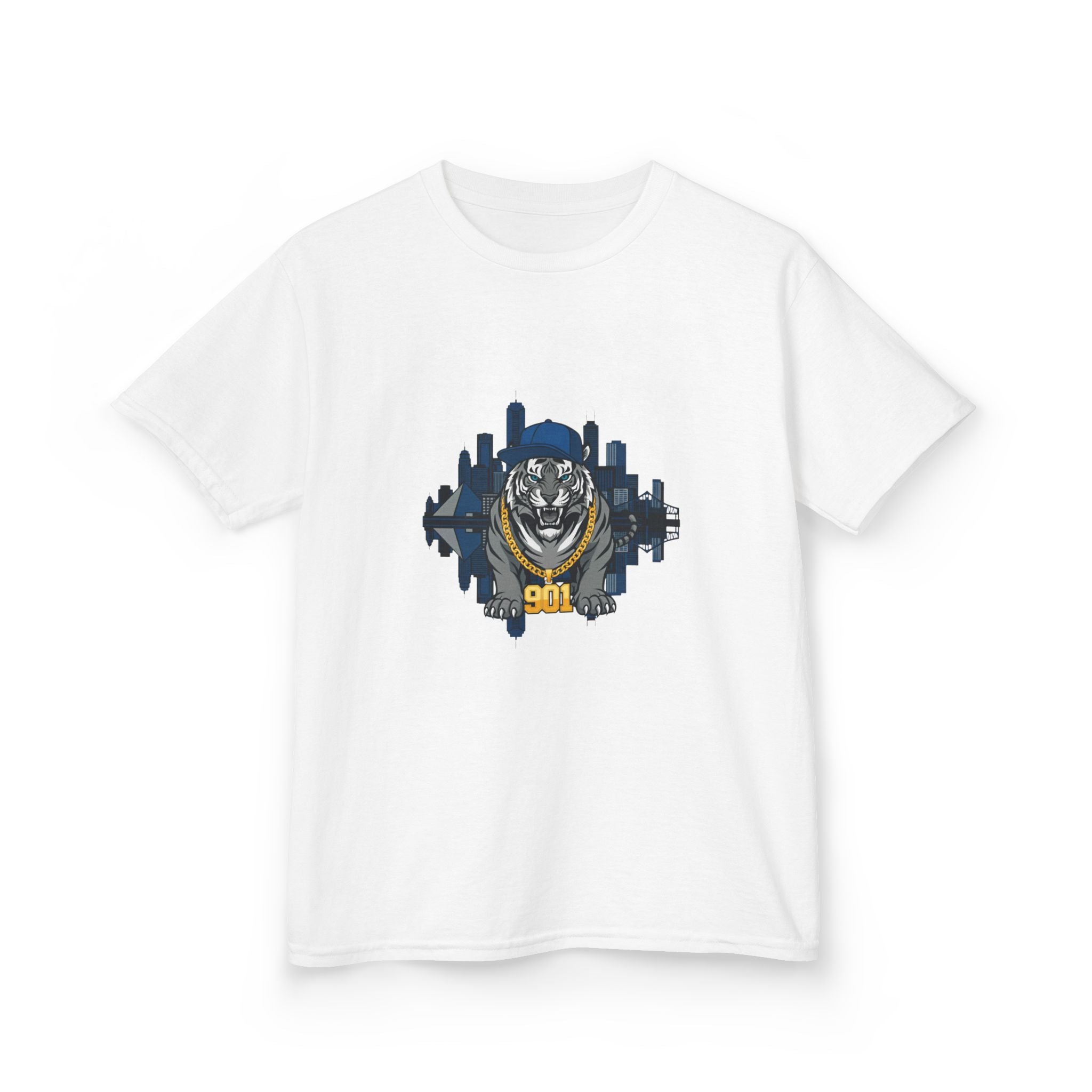 Kids T‑Shirt — Fierce Tiger City Skyline Design (Youth Animal Graphic Tee)