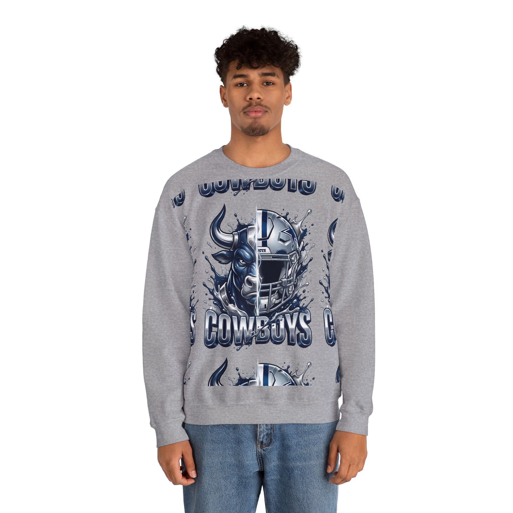 Cowboys Bull & Helmet Crewneck Sweatshirt — Football Fan Pullover