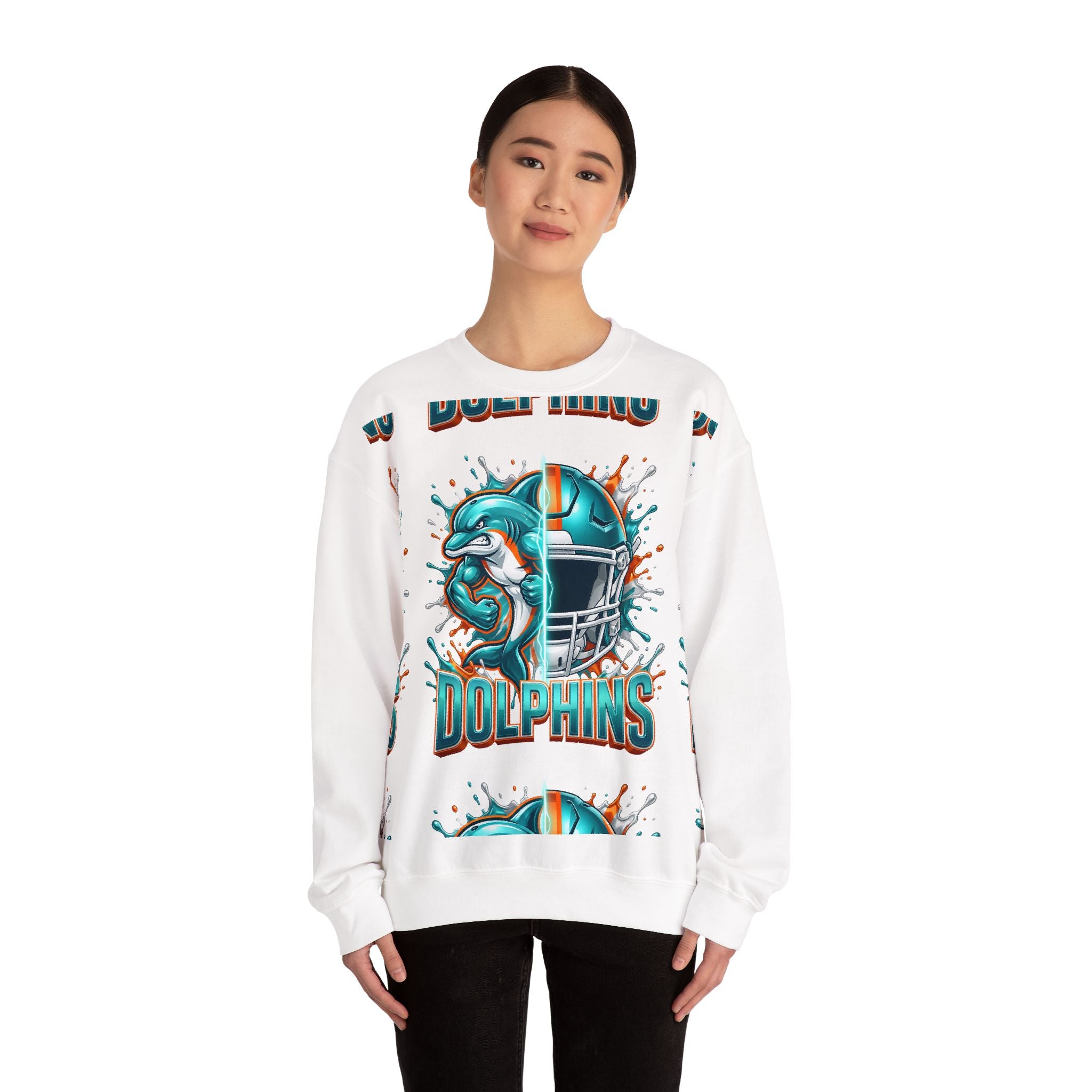 Dolphins Football Crewneck Sweatshirt — Retro Helmet & Mascot Graphic