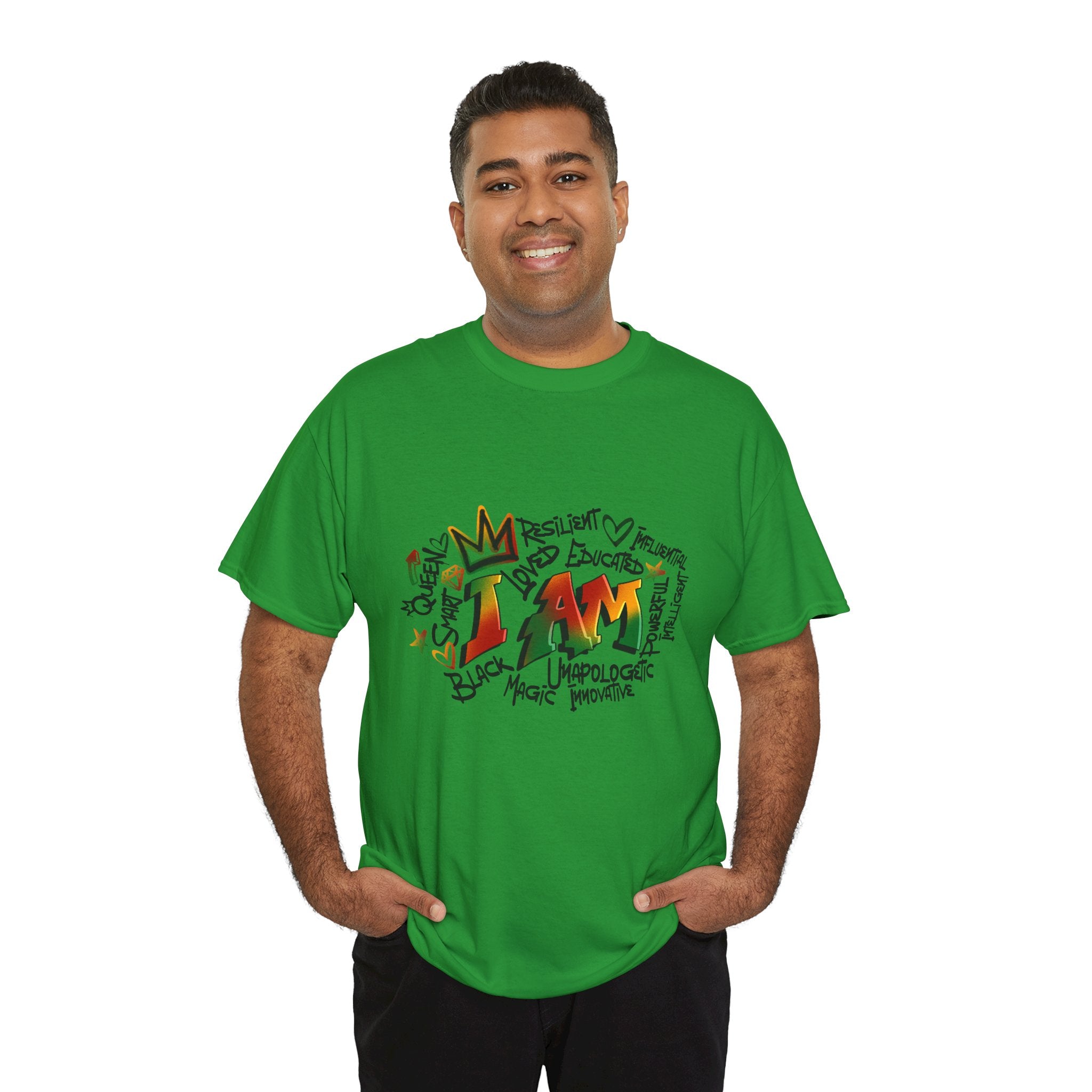 I AM Inspirational Graphic Tee — Positive Affirmation Shirt with Colorful Handwritten Design
