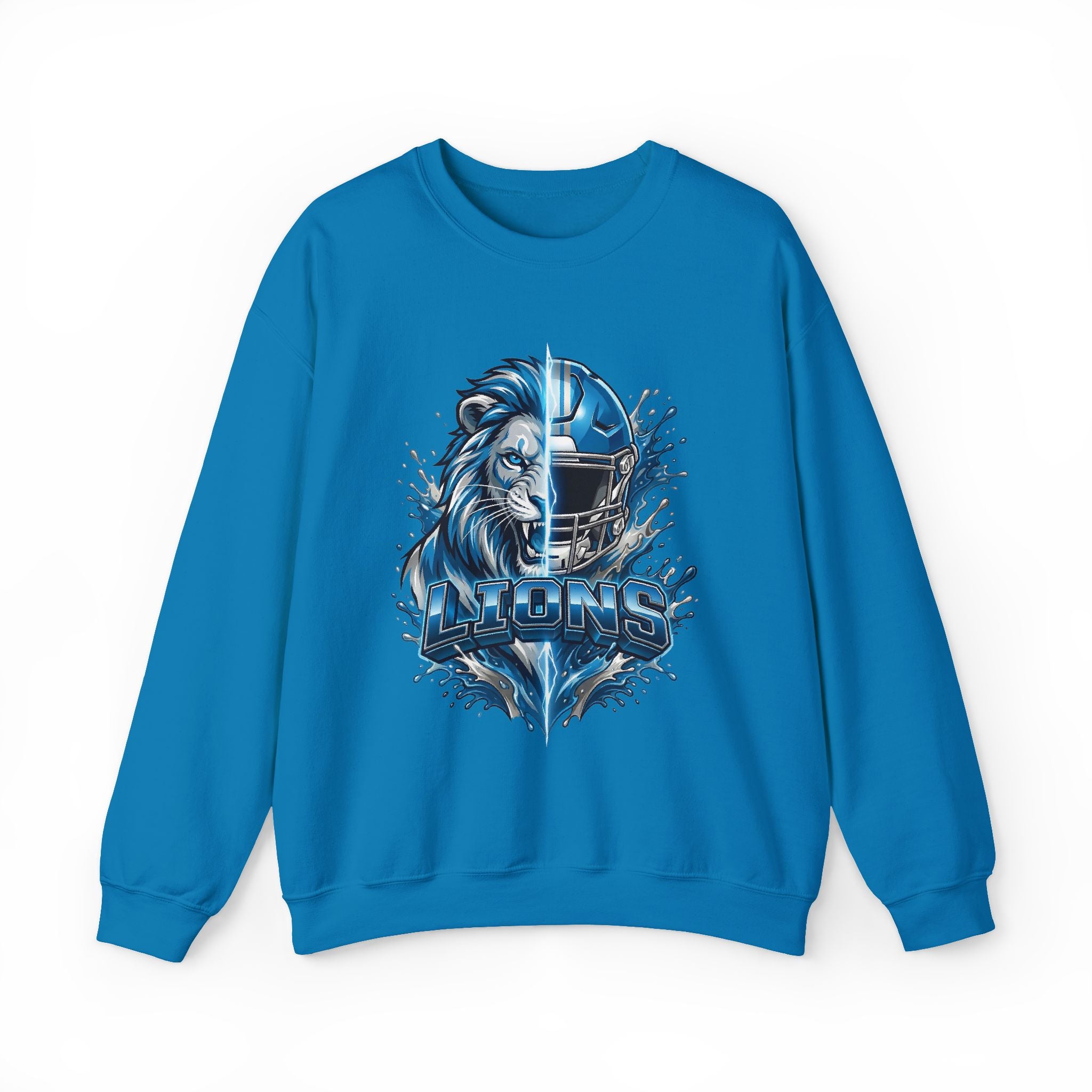Lions Football Crewneck Sweatshirt — Blue Lion Helmet Graphic