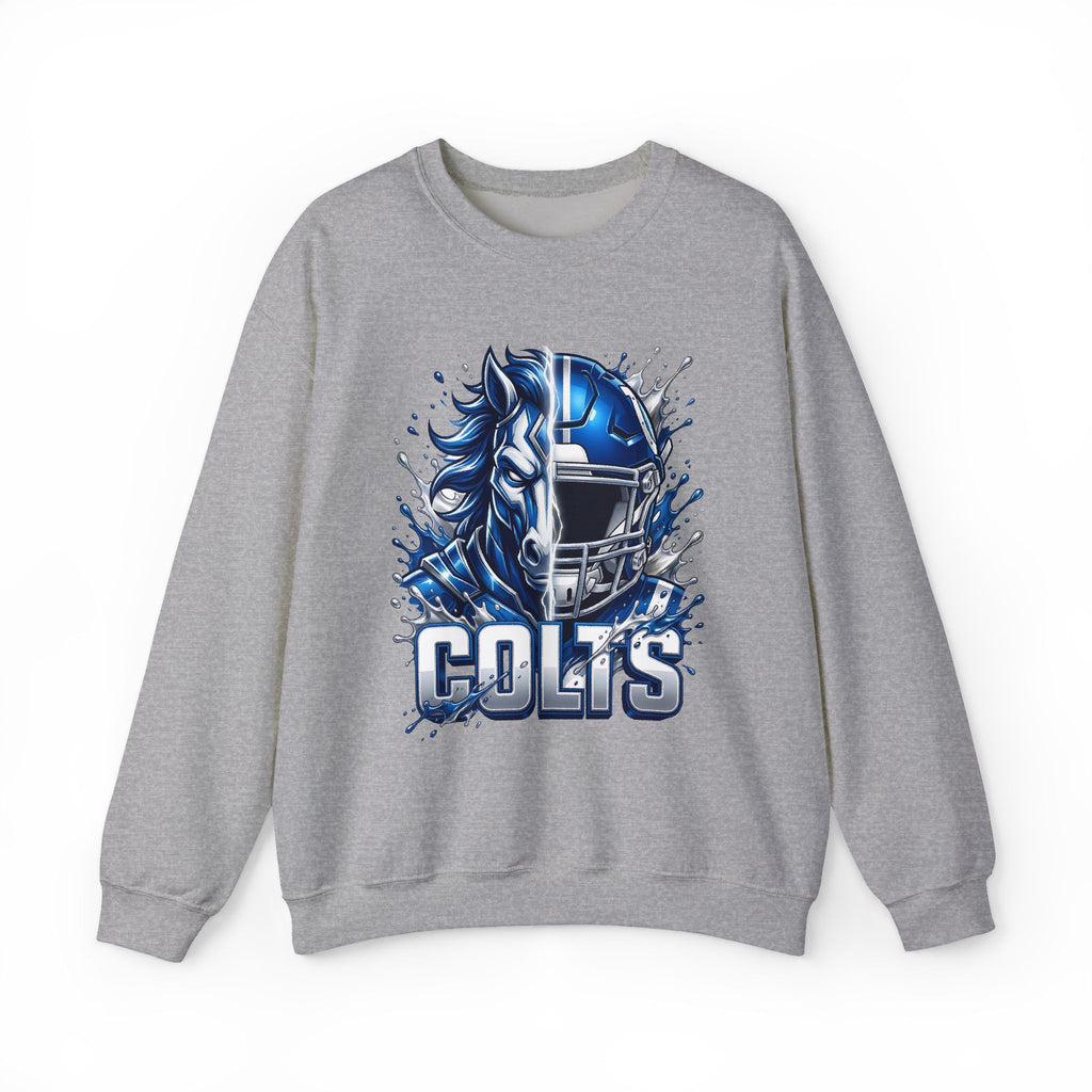 Colts Football Crewneck Sweatshirt — Blue Horse Helmet Team Graphic