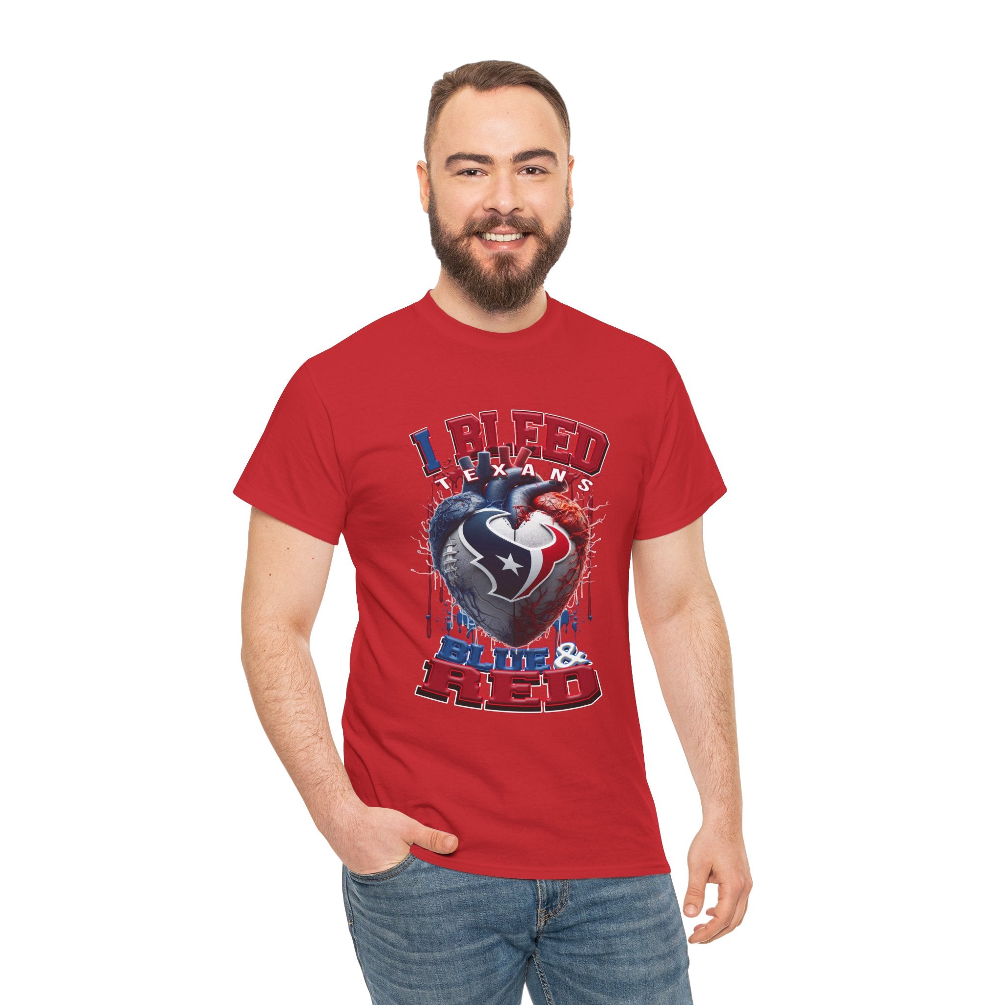 I Bleed Blue & Red T-Shirt — Houston Texans Football Tee