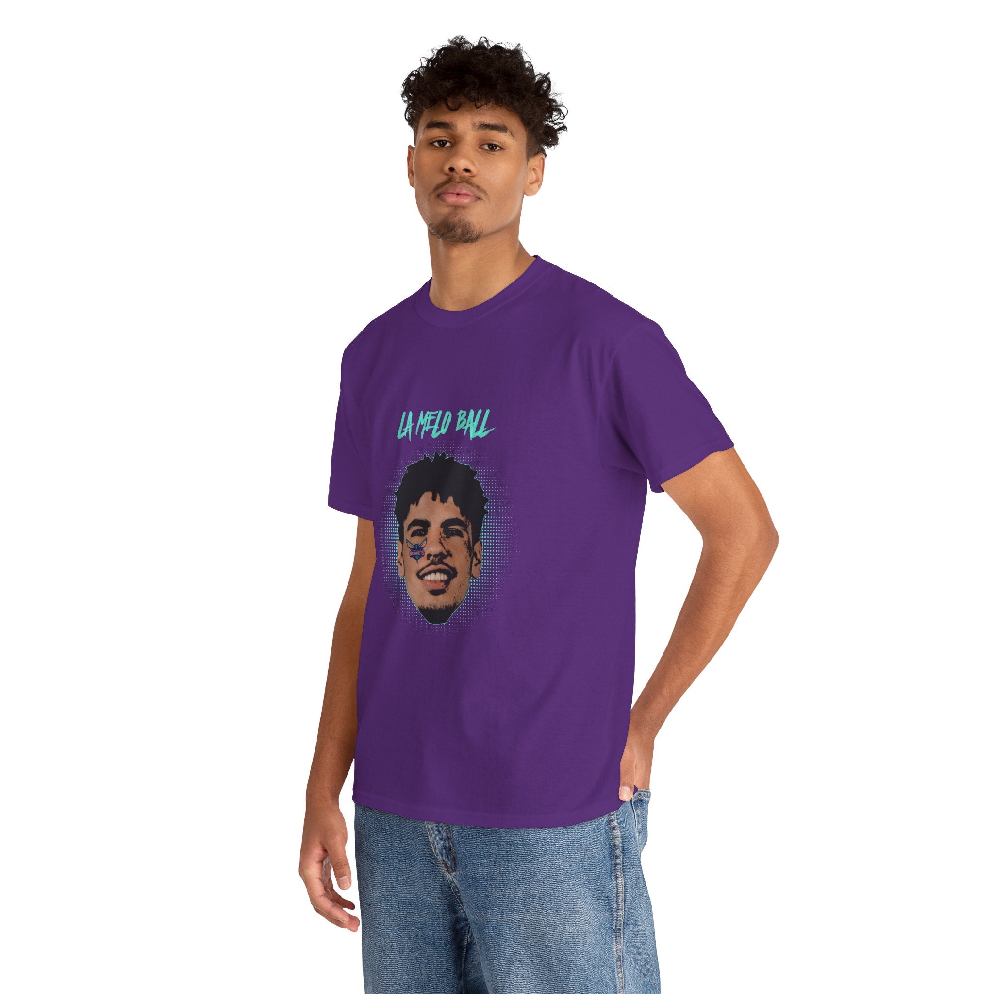 La Melo Ball Portrait Tee — Retro Pixel Basketball Player Graphic