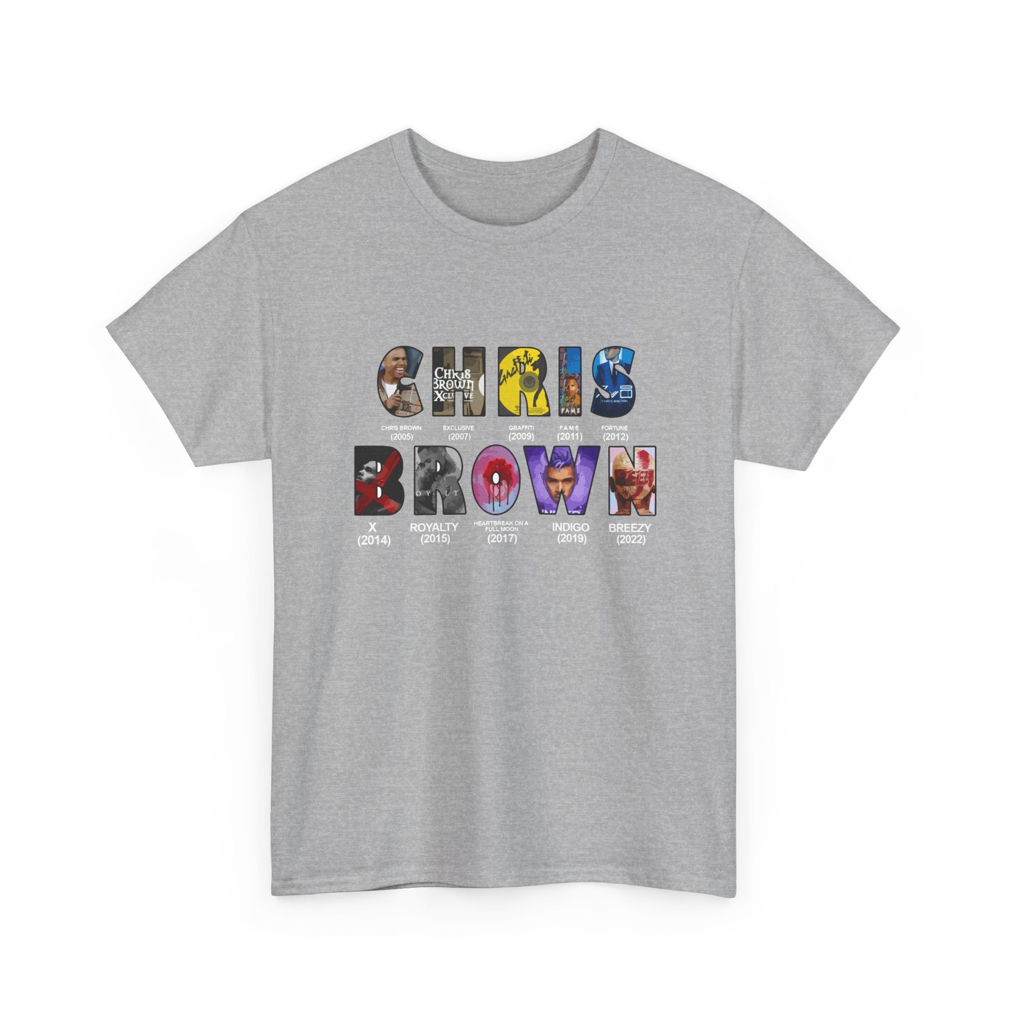 Chris Brown Graphic T-Shirt — Colorful Letter Collage Tee for Fans