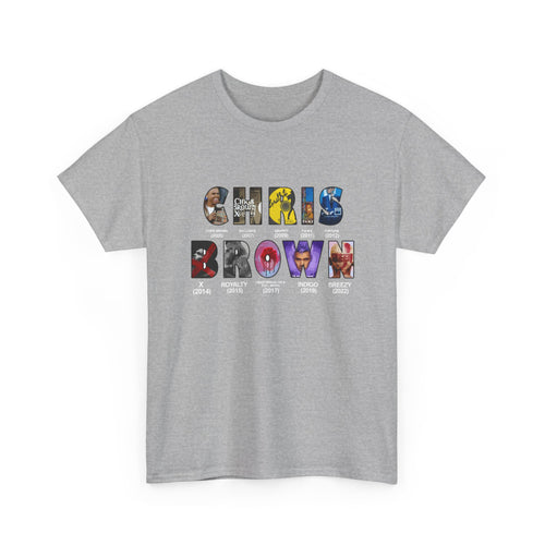 Chris Brown Graphic T-Shirt — Colorful Letter Collage Tee for Fans