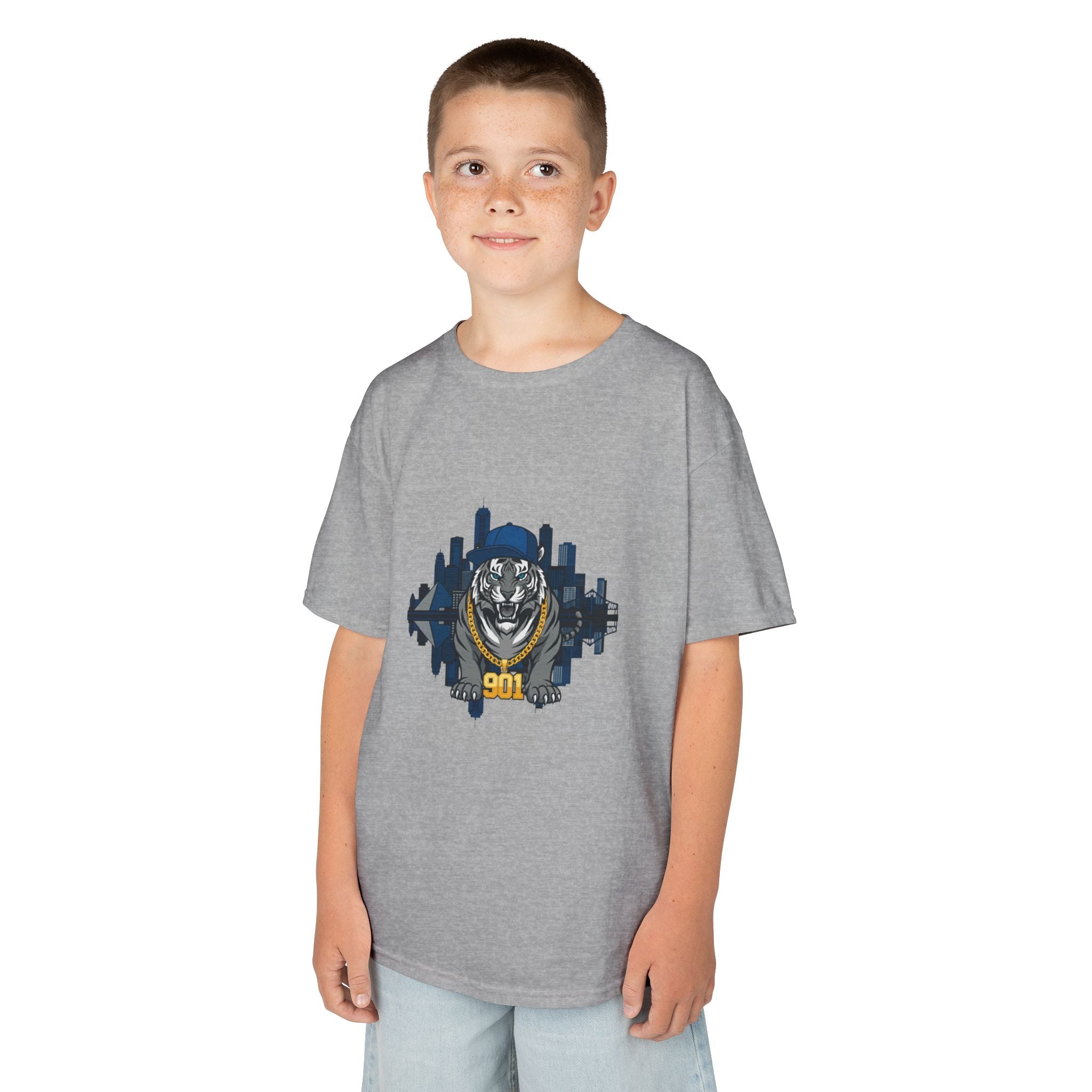 Kids T‑Shirt — Fierce Tiger City Skyline Design (Youth Animal Graphic Tee)