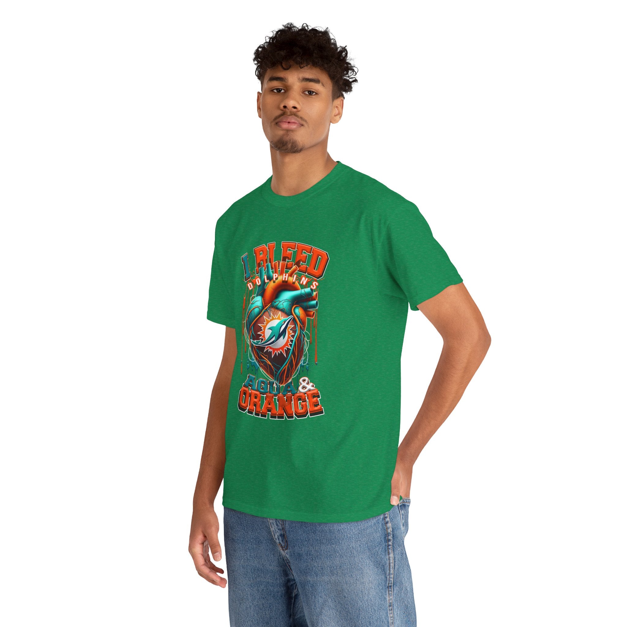 I Bleed Aqua & Orange T-Shirt — Miami Dolphin Fan Heart Graphic Tee