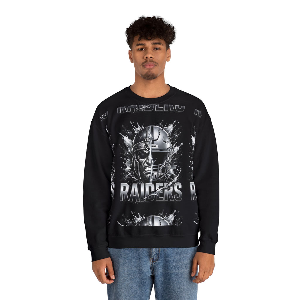 Raiders Graphic Sweatshirt — Silver Helmet & Raider Face Crewneck