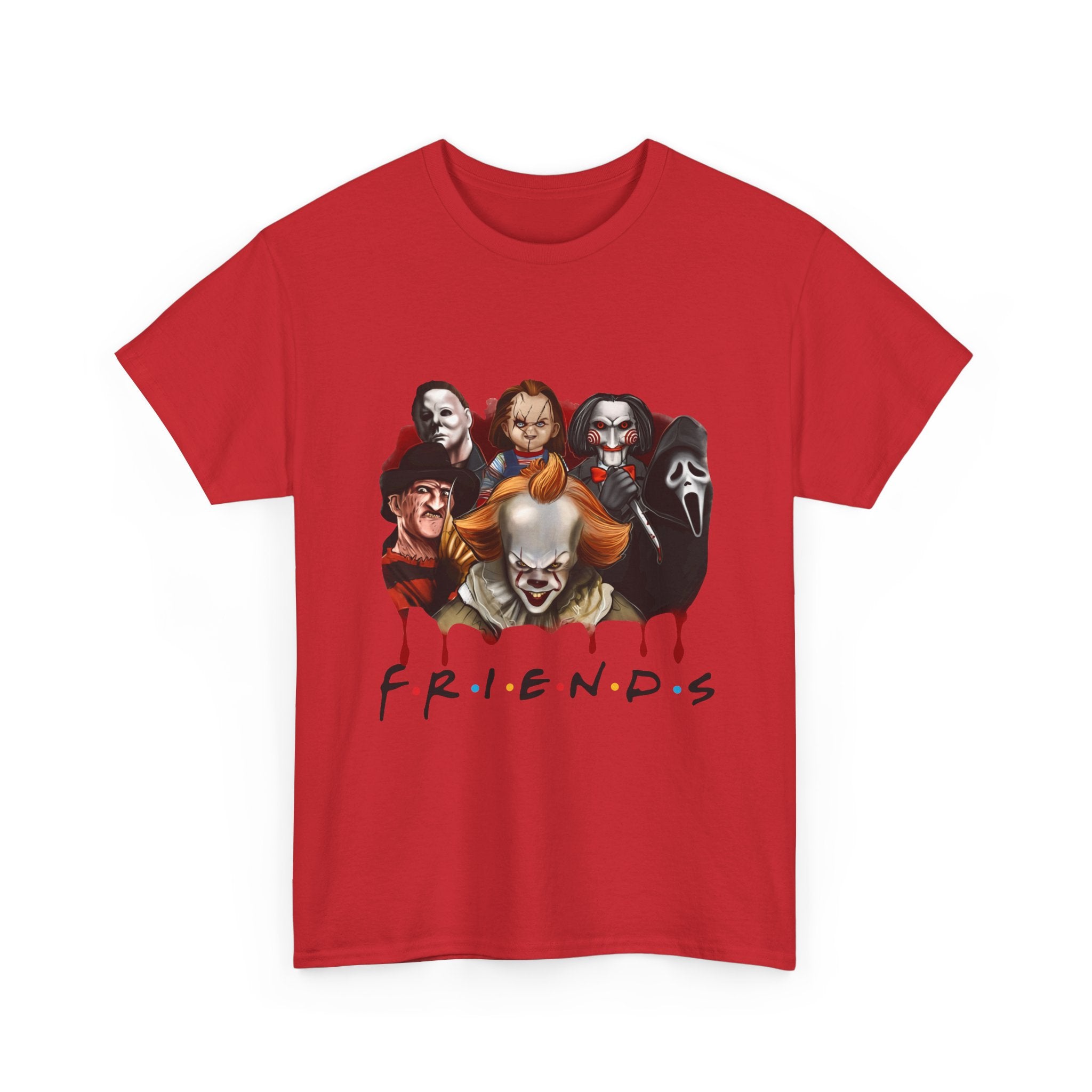 Horror Icons "F.R.I.E.N.D.S" Graphic T-Shirt — Pennywise, Michael Myers, Freddy, Jigsaw & Ghostface